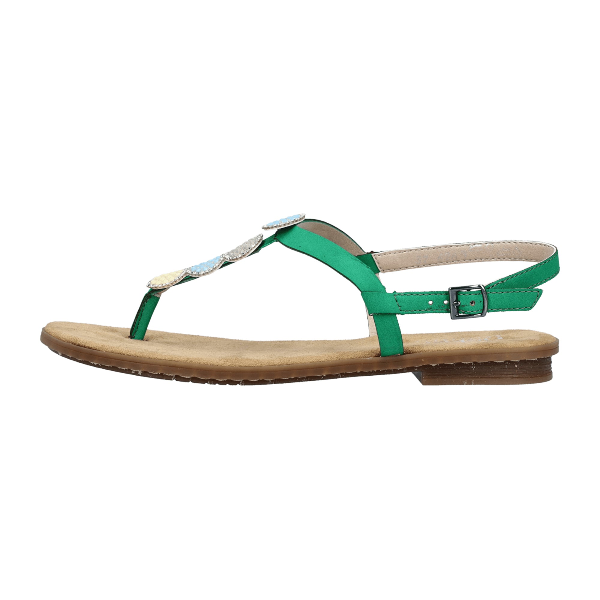 Rieker Women's Green Thong Sandals with Buckle and Decorative Elements