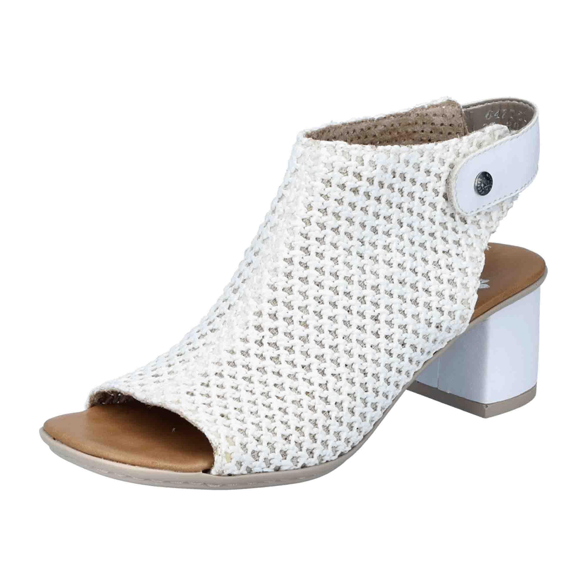 Rieker FSK Women's White Sandals with Velcro Strap and Block Heel