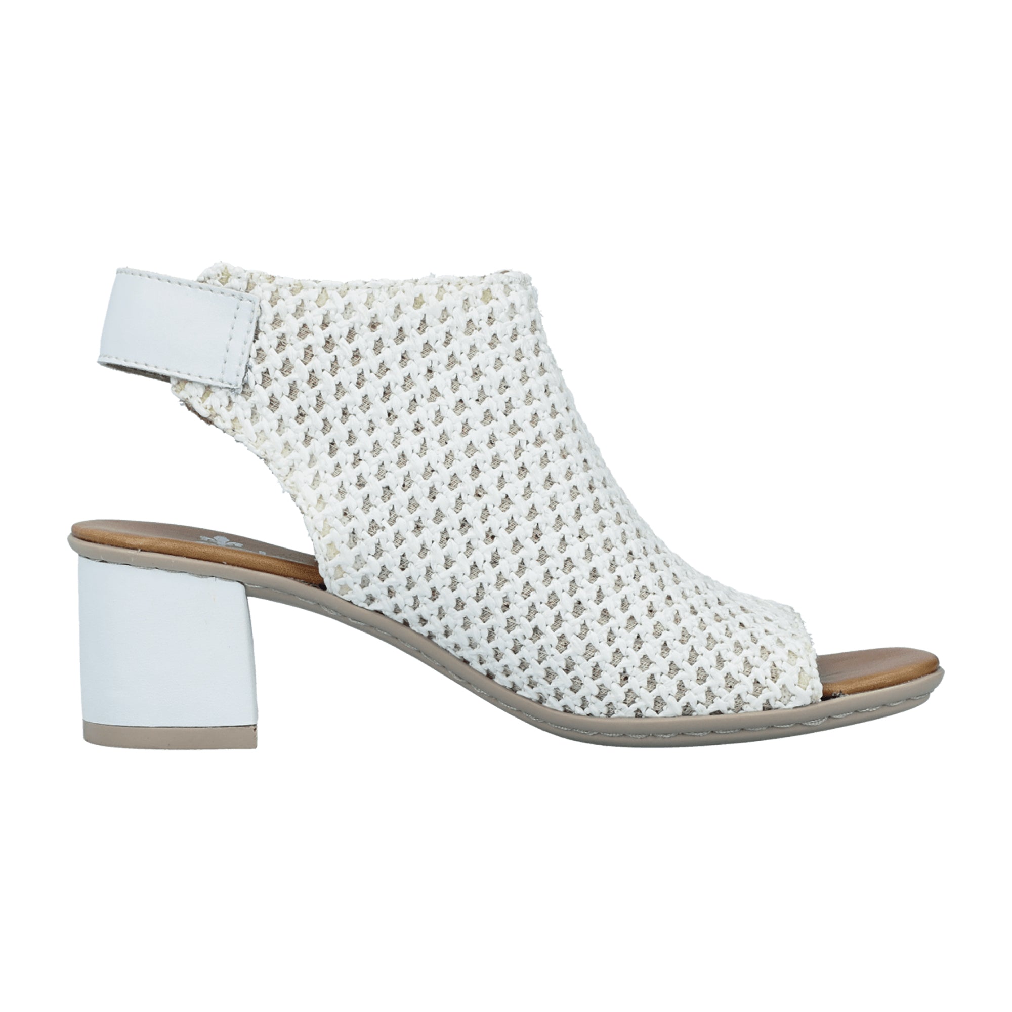 Rieker FSK Women's White Sandals with Velcro Strap and Block Heel