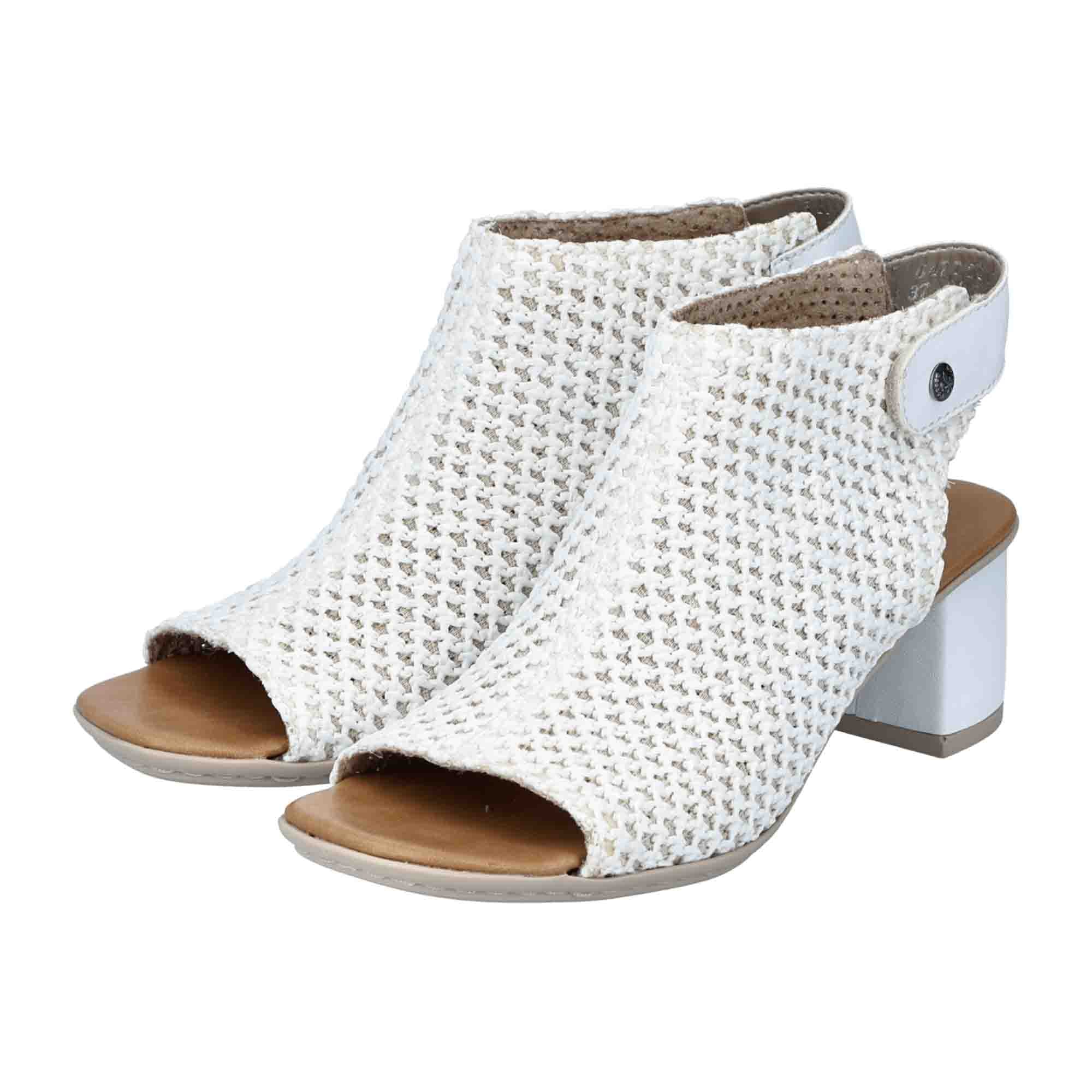 Rieker FSK Women's White Sandals with Velcro Strap and Block Heel