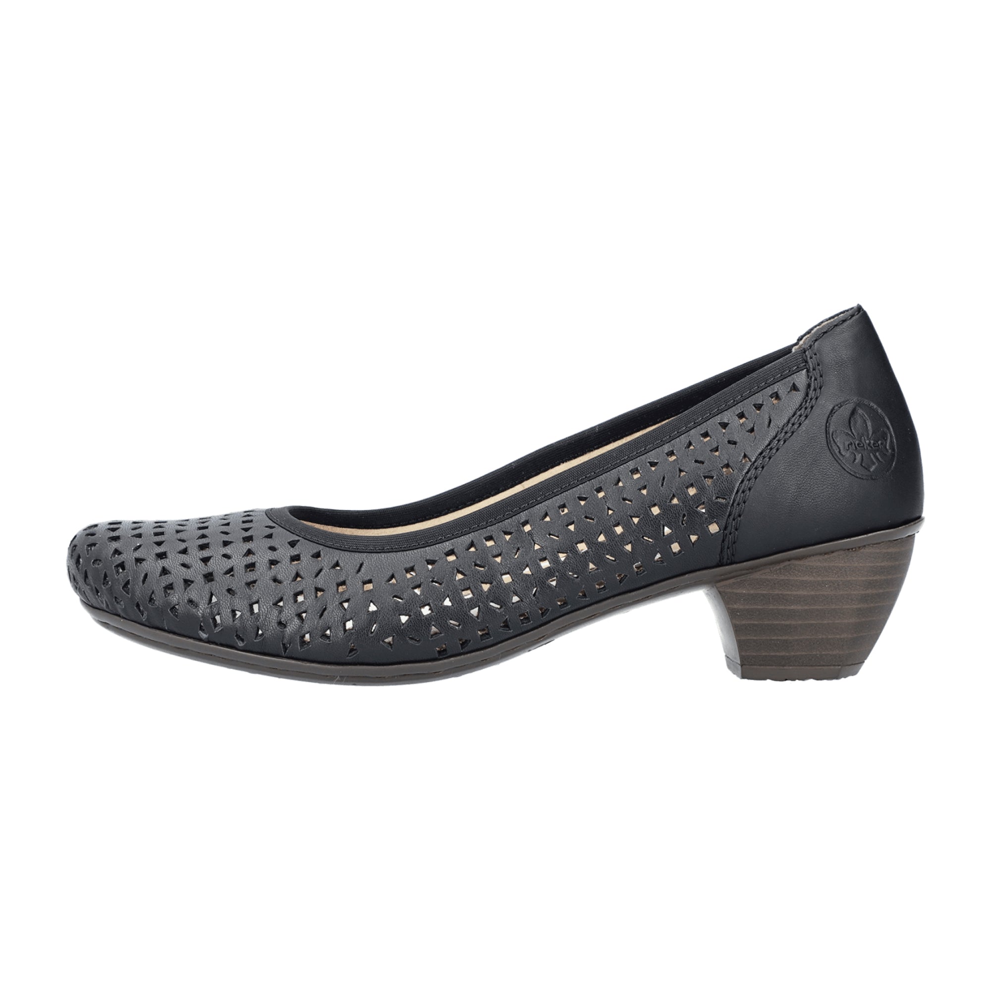 Rieker Women's Black Slip-On Pumps, Comfortable Leather Block Heel Shoes