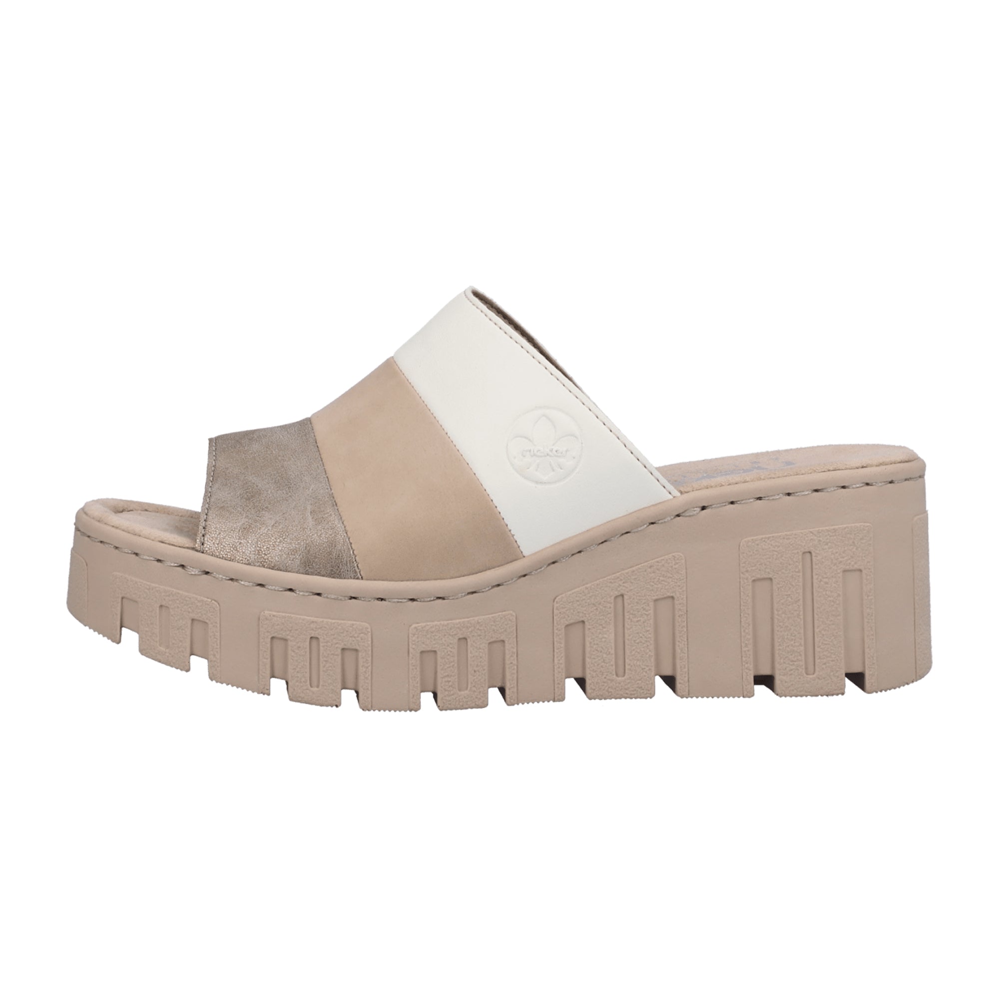 Rieker Women's Beige Slip-On Sandals with Cushioned Wedge Sole