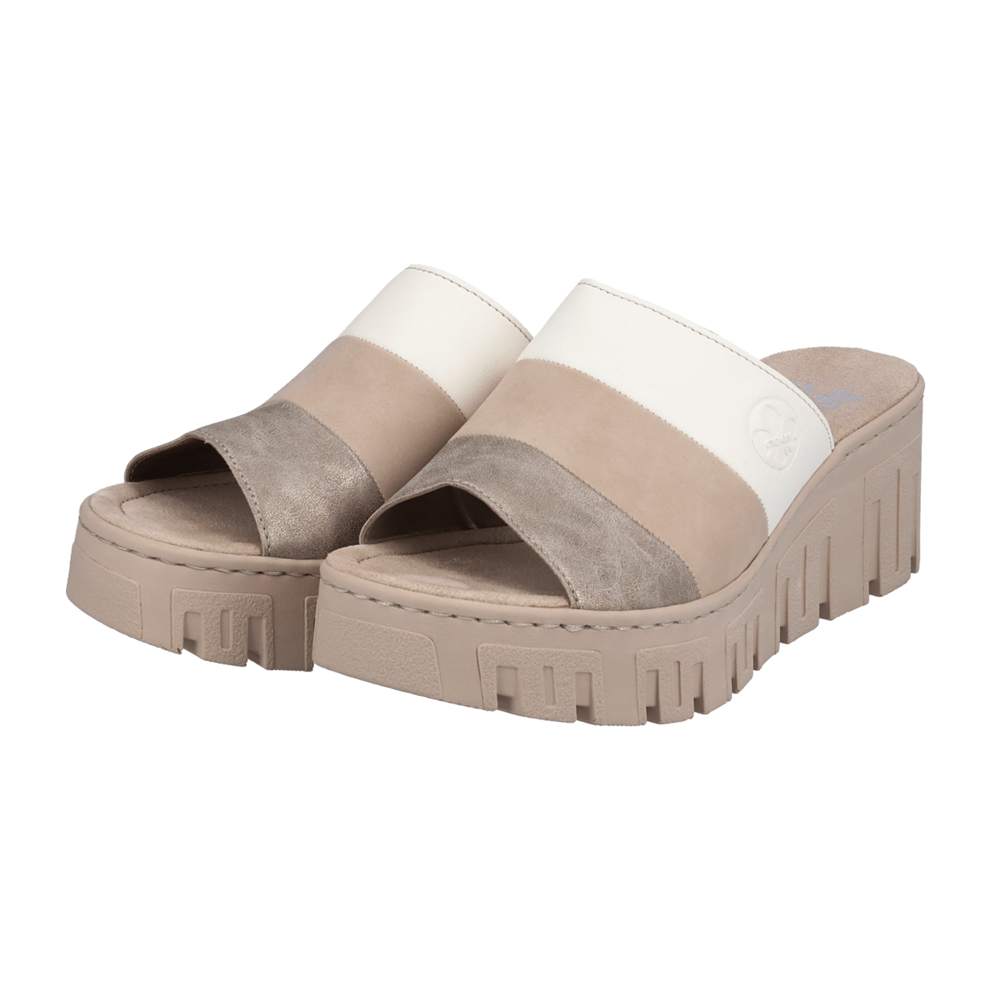 Rieker Women's Beige Slip-On Sandals with Cushioned Wedge Sole