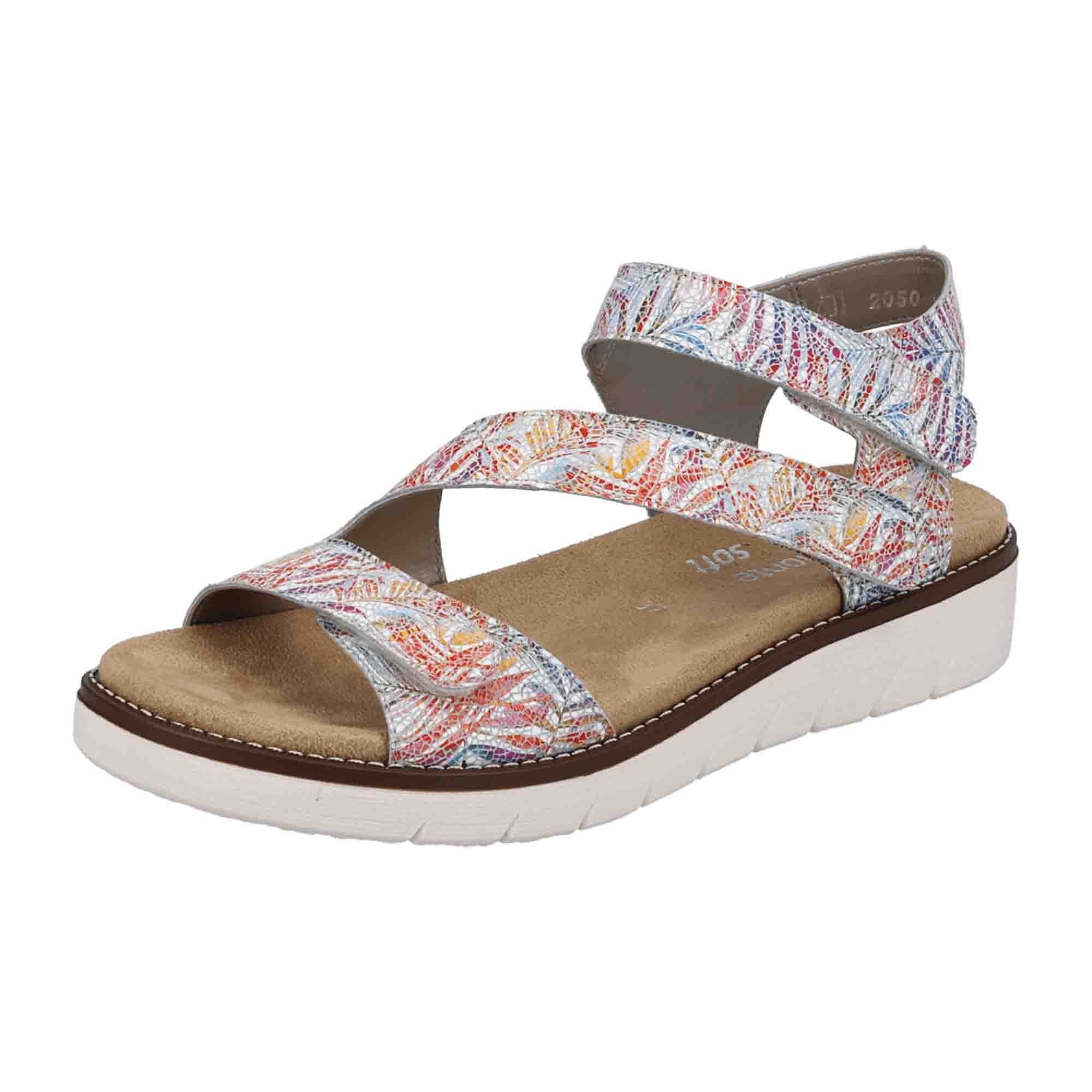 Women's Multicolor Remonte Leather Sandals with Velcro Strap and Soft Footbed