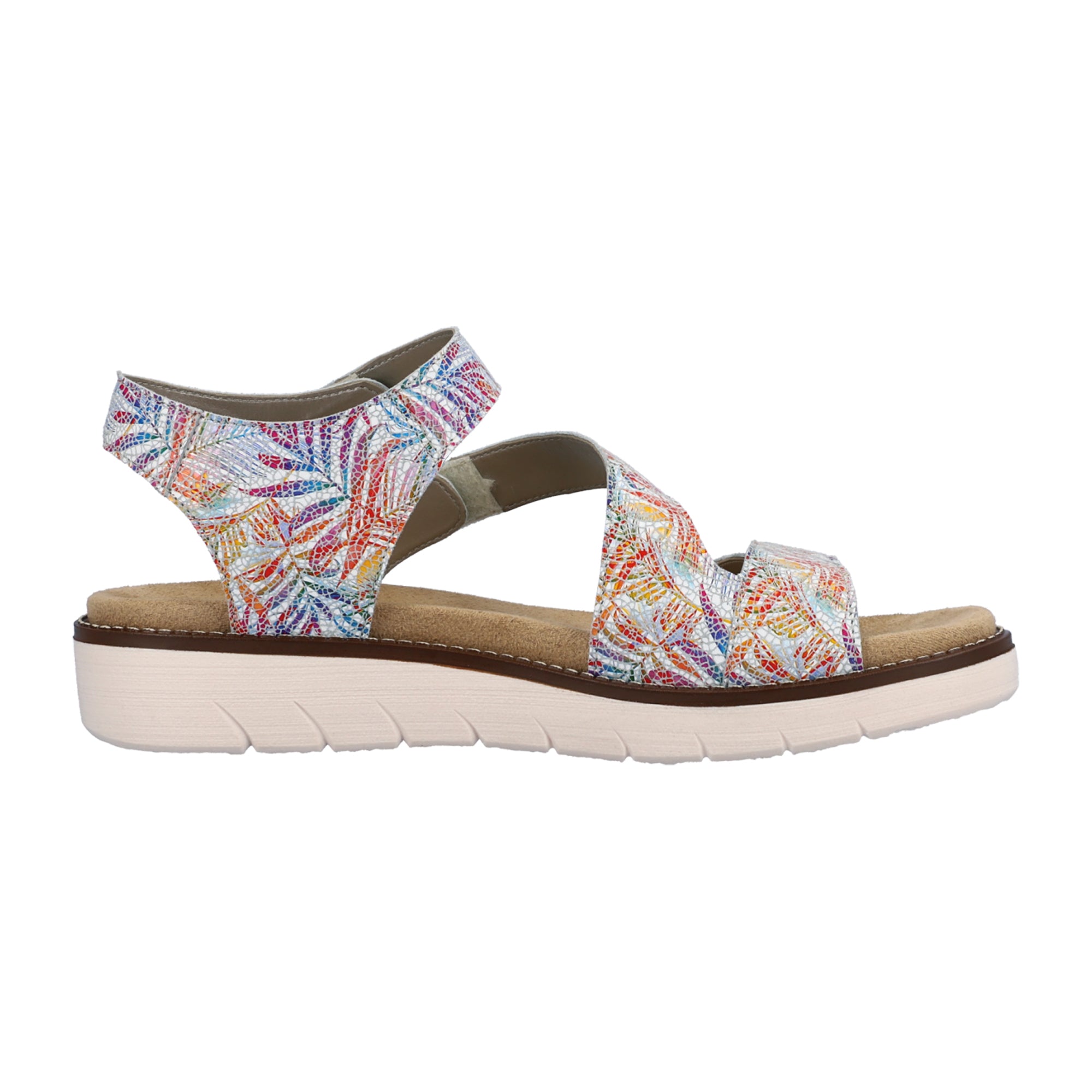 Women's Multicolor Remonte Leather Sandals with Velcro Strap and Soft Footbed