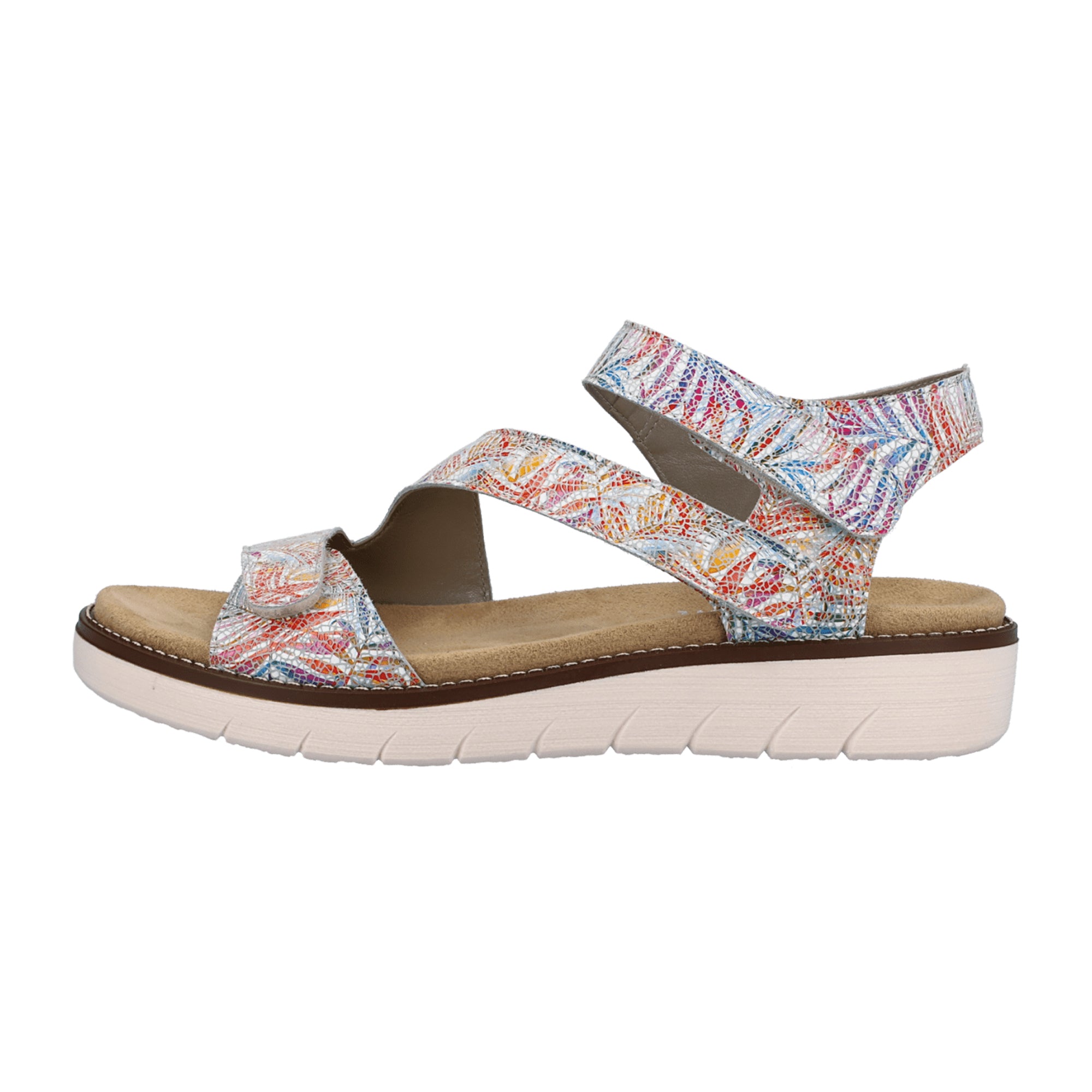 Women's Multicolor Remonte Leather Sandals with Velcro Strap and Soft Footbed