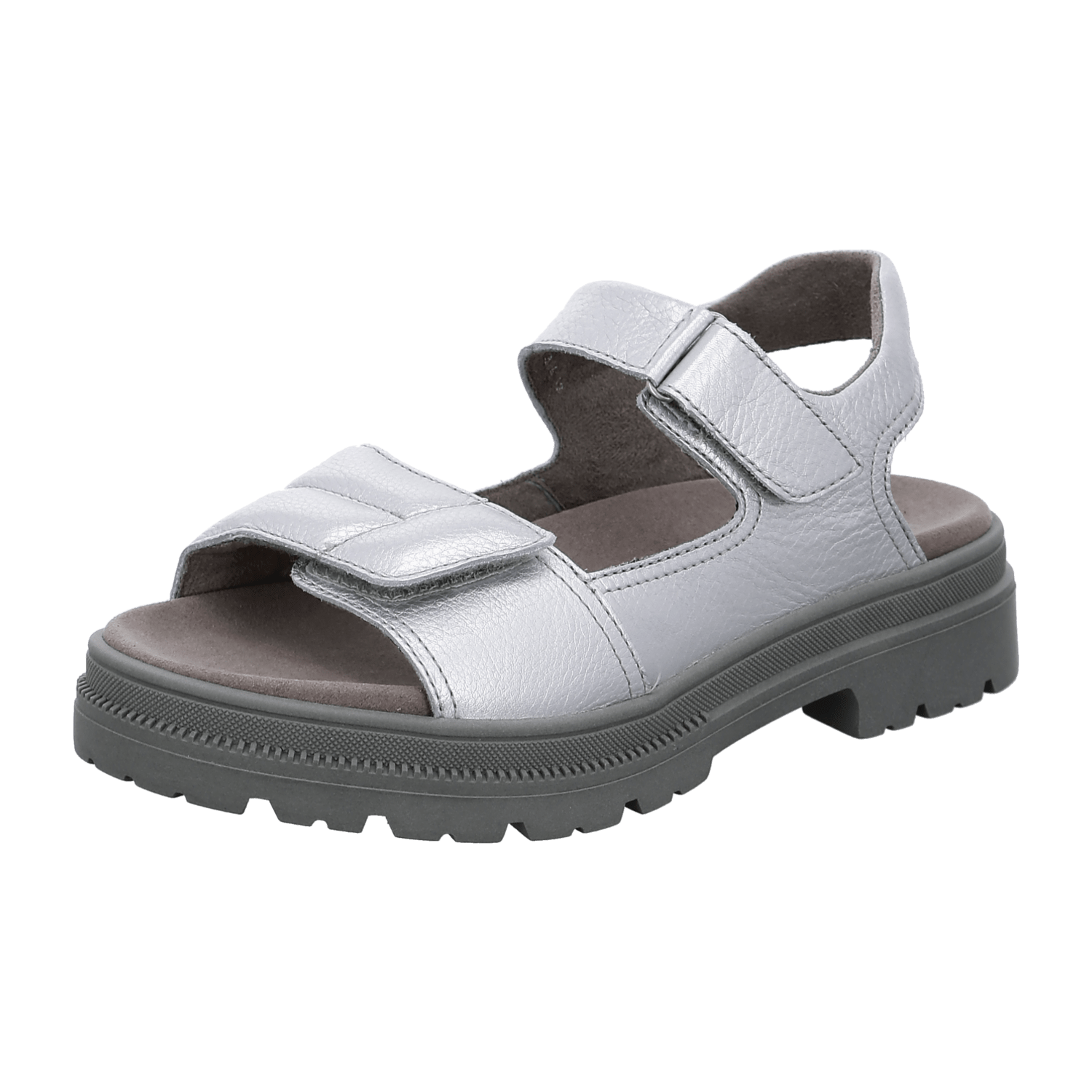 ARA Dover Women's Sandal in Silver Smooth Leather with Hook-and-Loop Closure and Ankle Strap