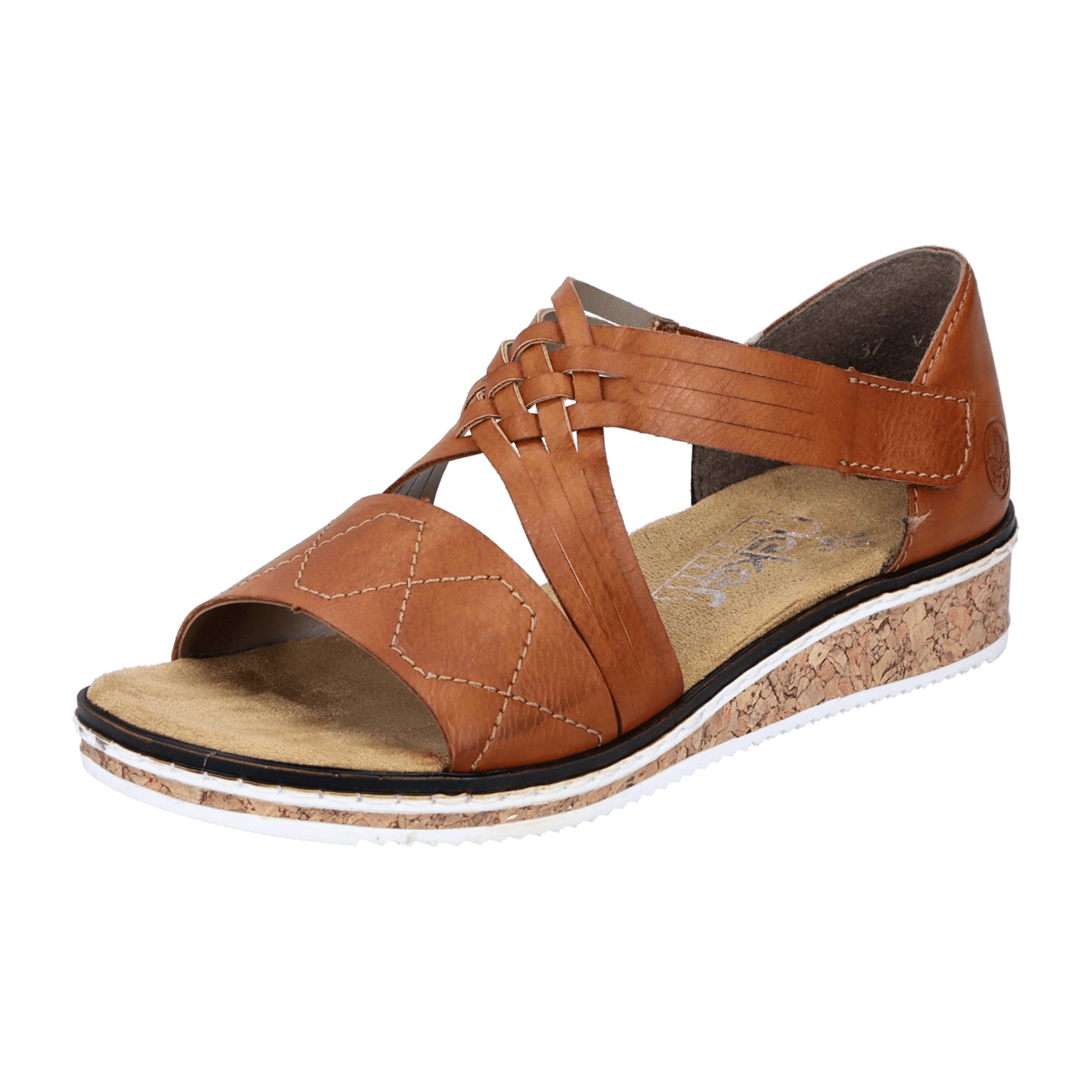 Rieker Brown Wedge Sandals for Women with Velcro Strap and Comfortable Sole