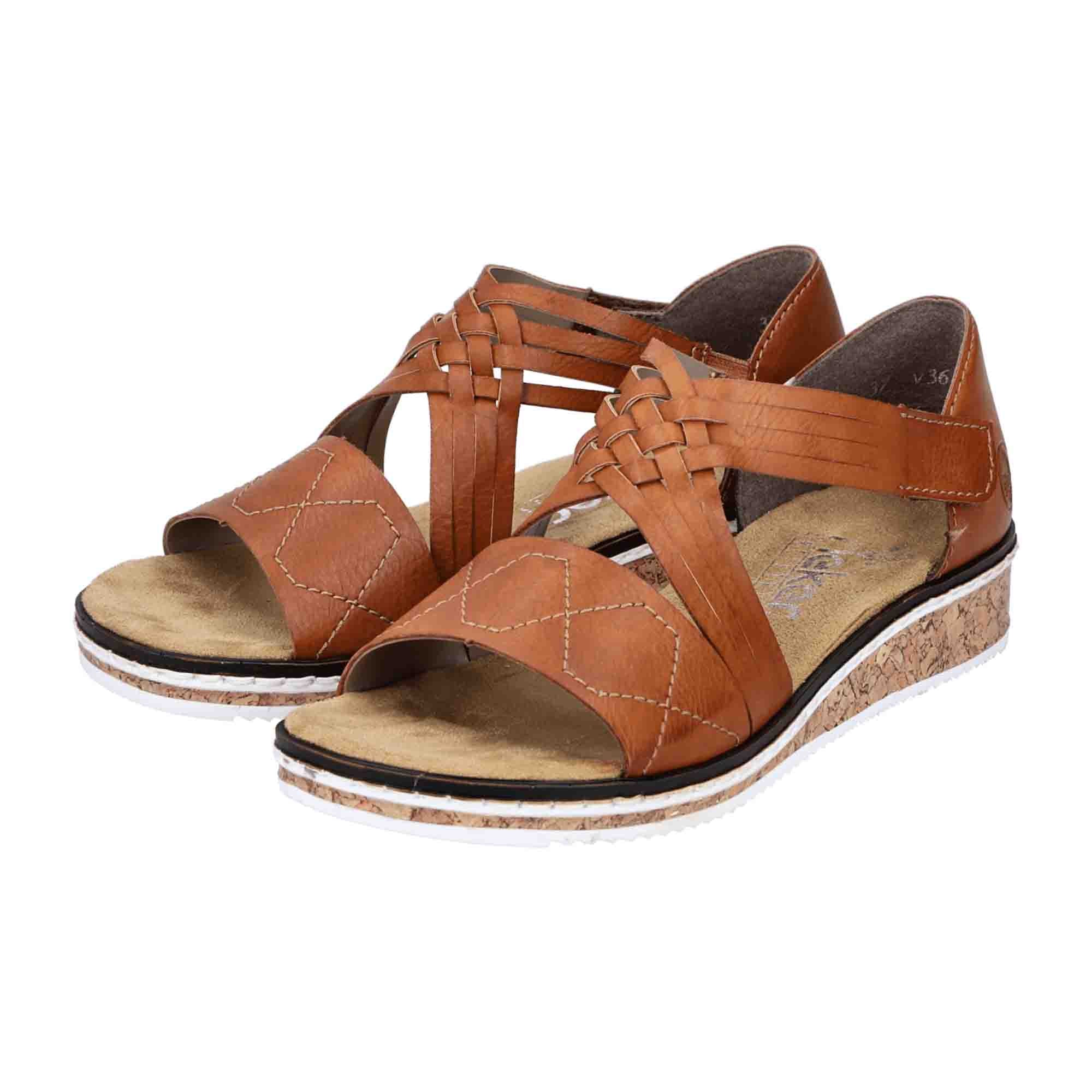 Rieker Brown Wedge Sandals for Women with Velcro Strap and Comfortable Sole