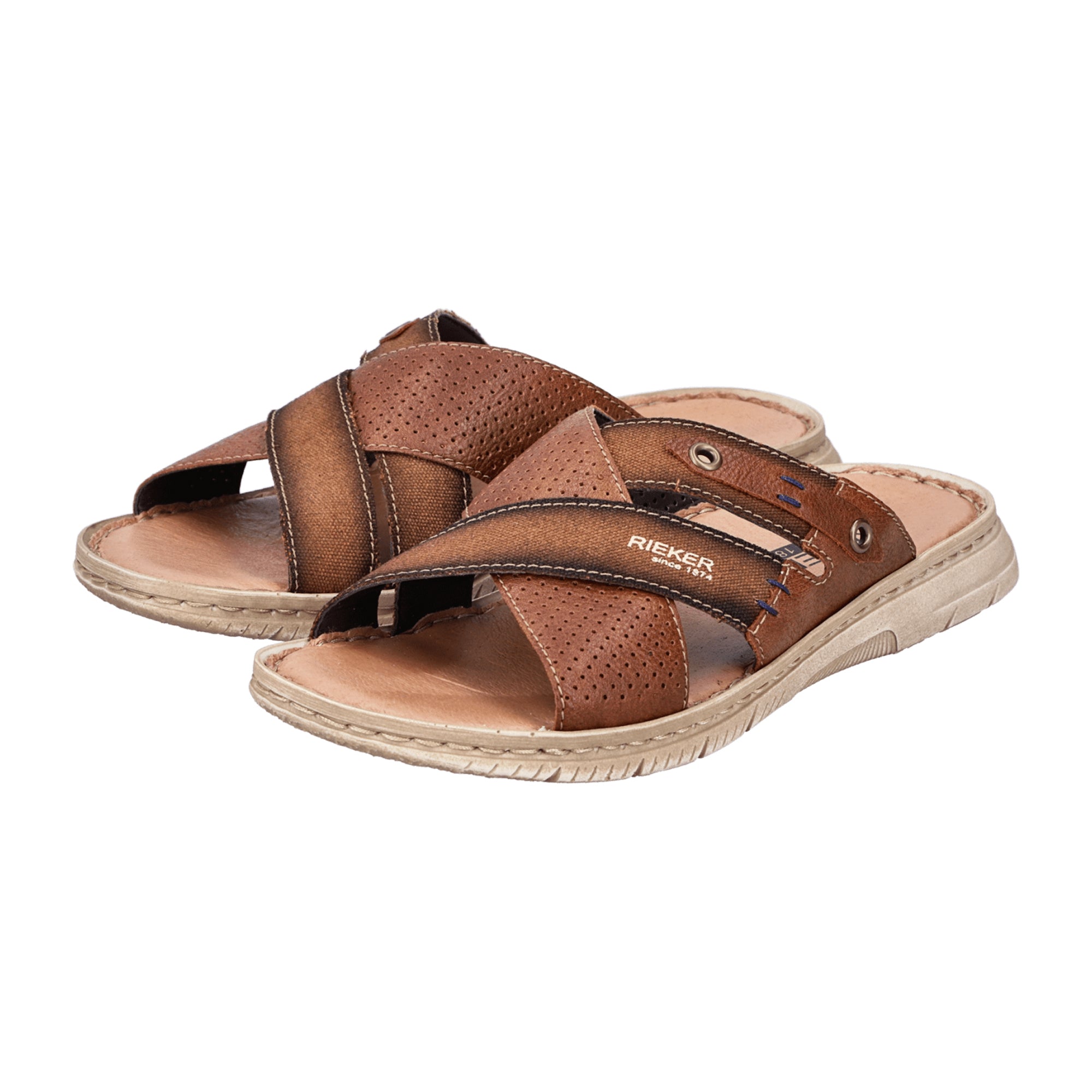 Rieker Aldama Men's Brown Slip-On Sandals with Cushioned Sole and Comfort Fit - Bartel-Shop