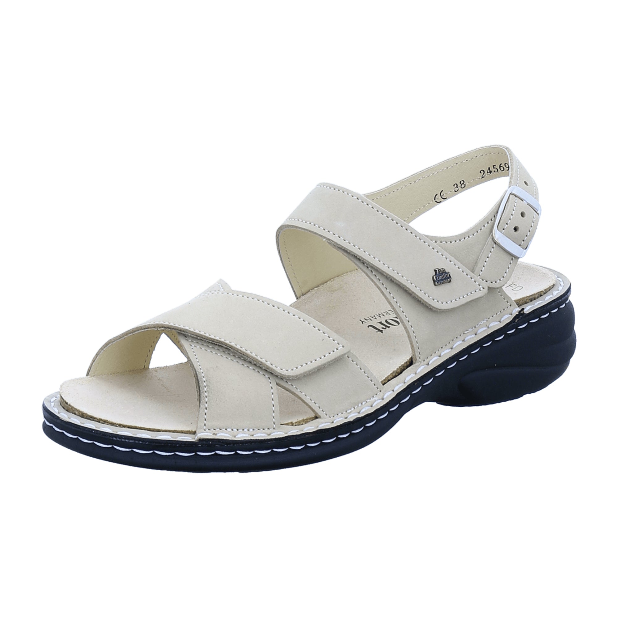 Finn Comfort Linosa Women's Sandals - Ivory Nubuck Adjustable Comfort Sandals, Beige