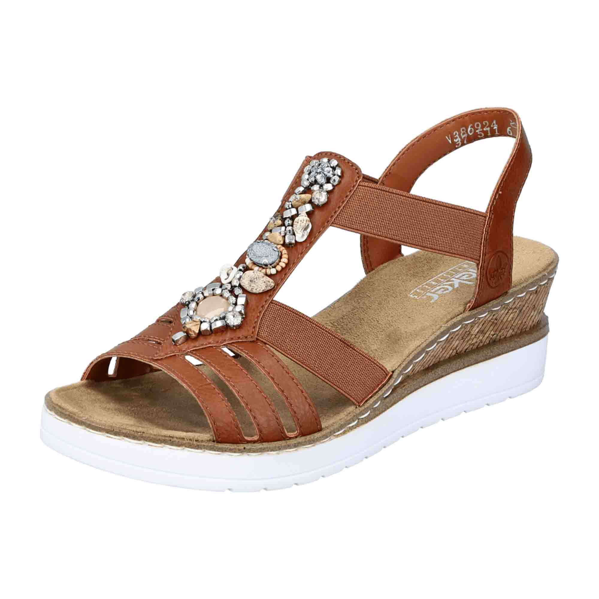 Rieker Brown Women's Sandals Comfy Elastic Strap Wedge Heel Shock Absorbing