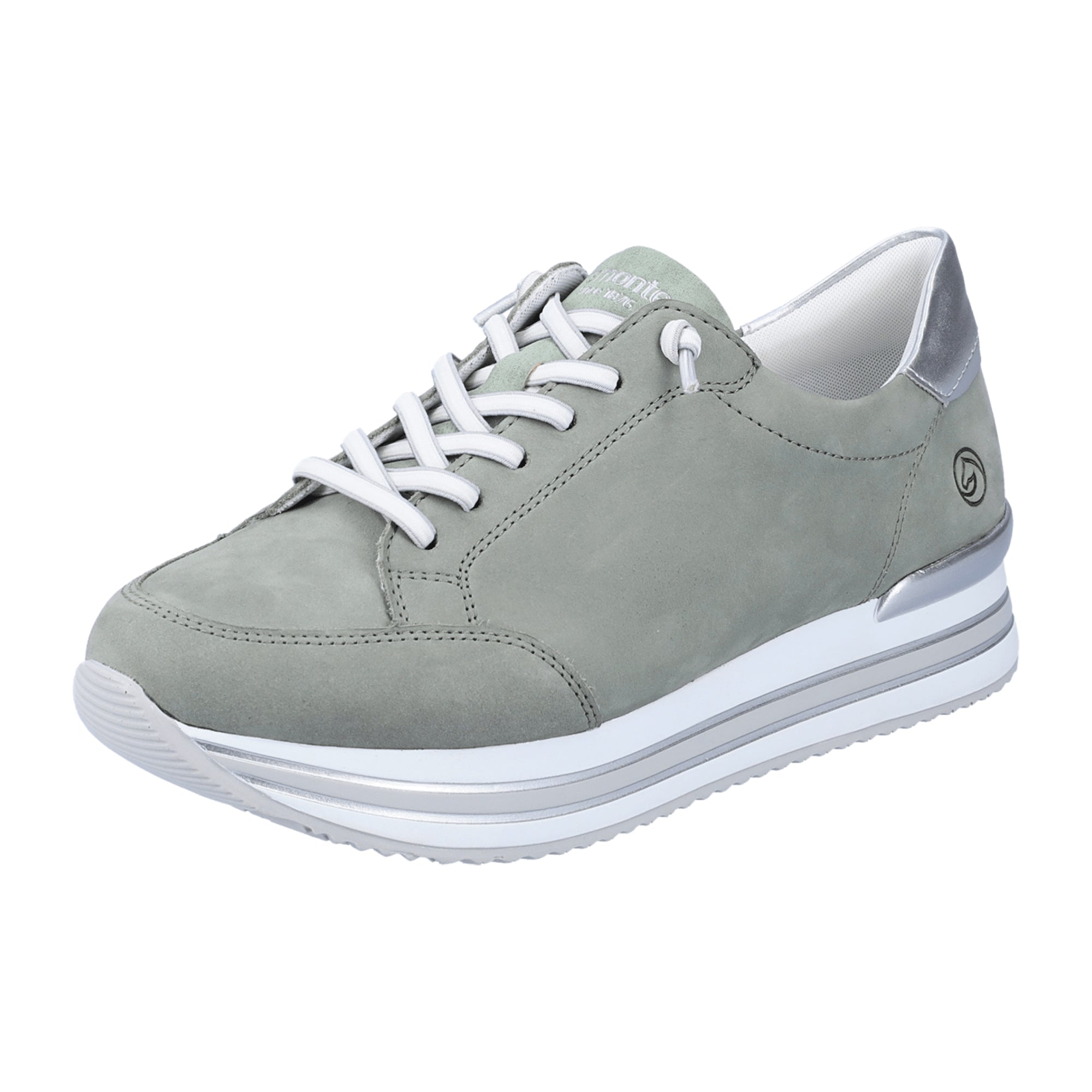 Remonte Green Leather Sneakers for Women with Laces and Elastic Band