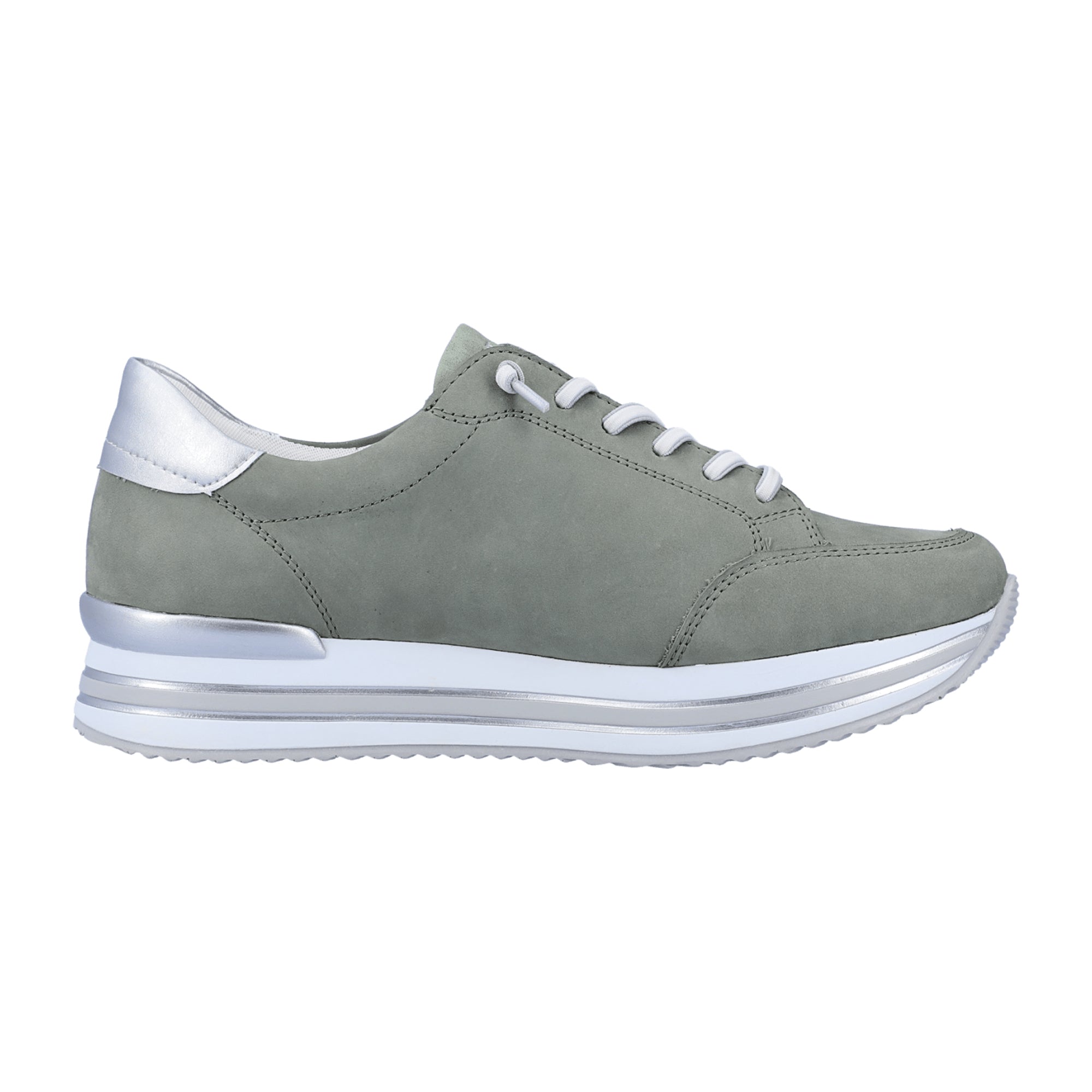 Remonte Green Leather Sneakers for Women with Laces and Elastic Band