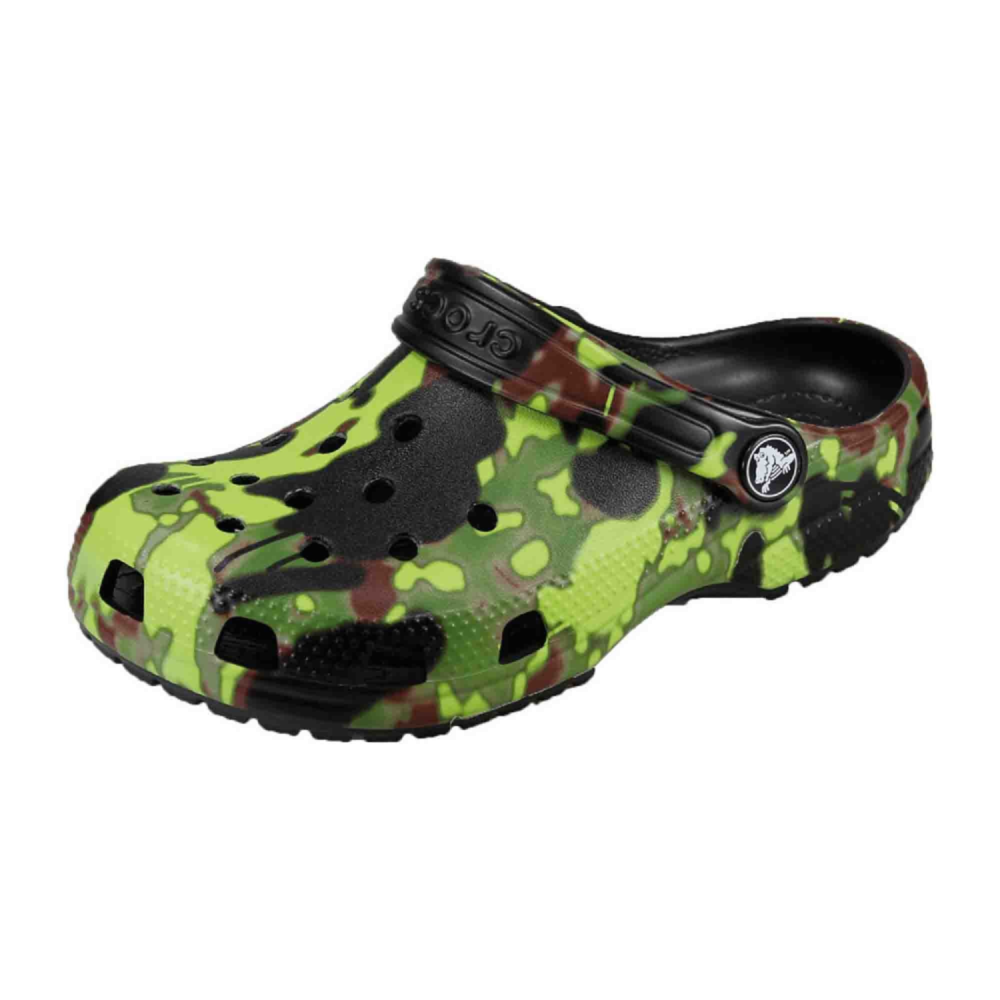 Crocs for Kids in Black with Green and Brown Accents - Stylish & Durable