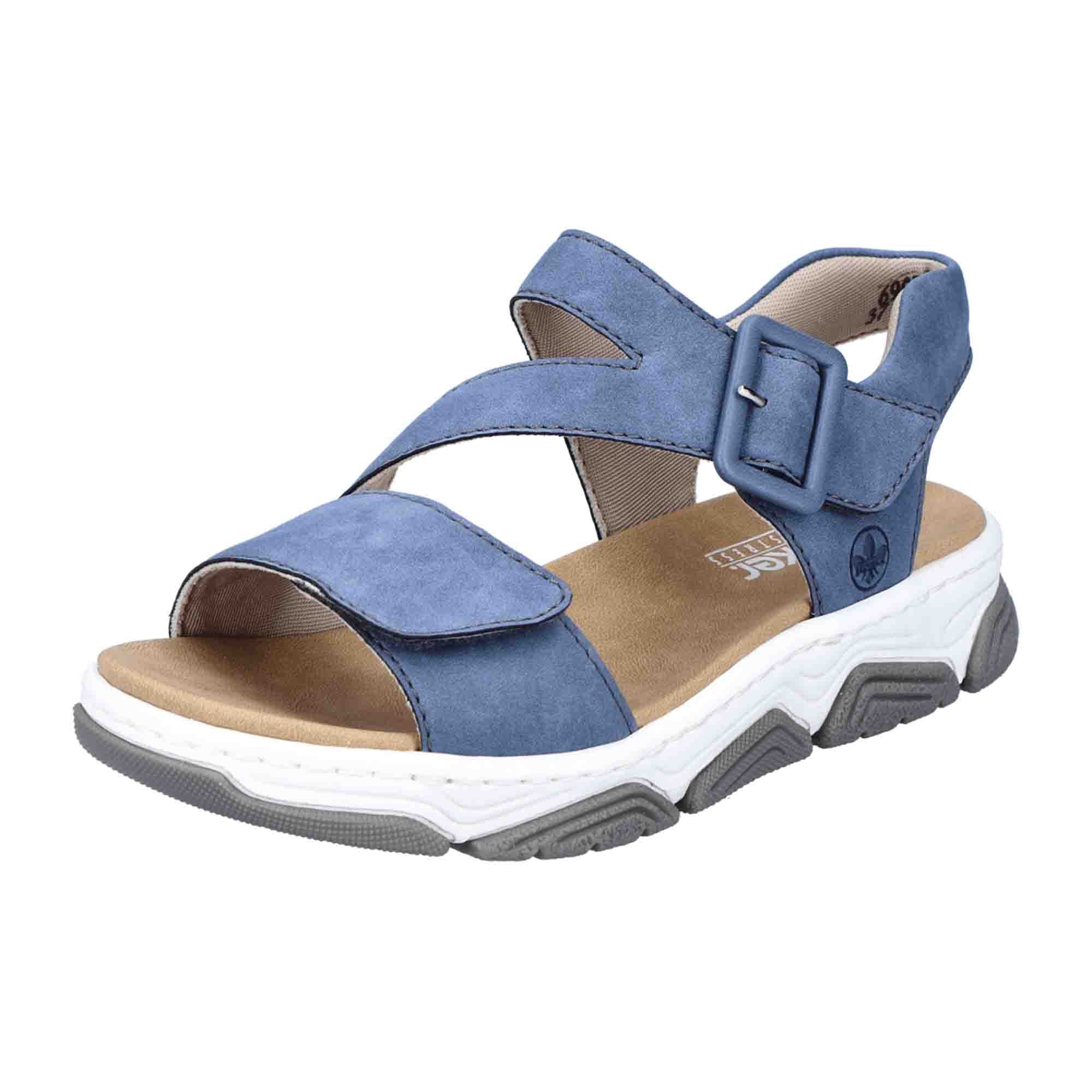 Rieker Women's Blue Sandals with Velcro Closure Flat Heel Wide Fit Synthetic