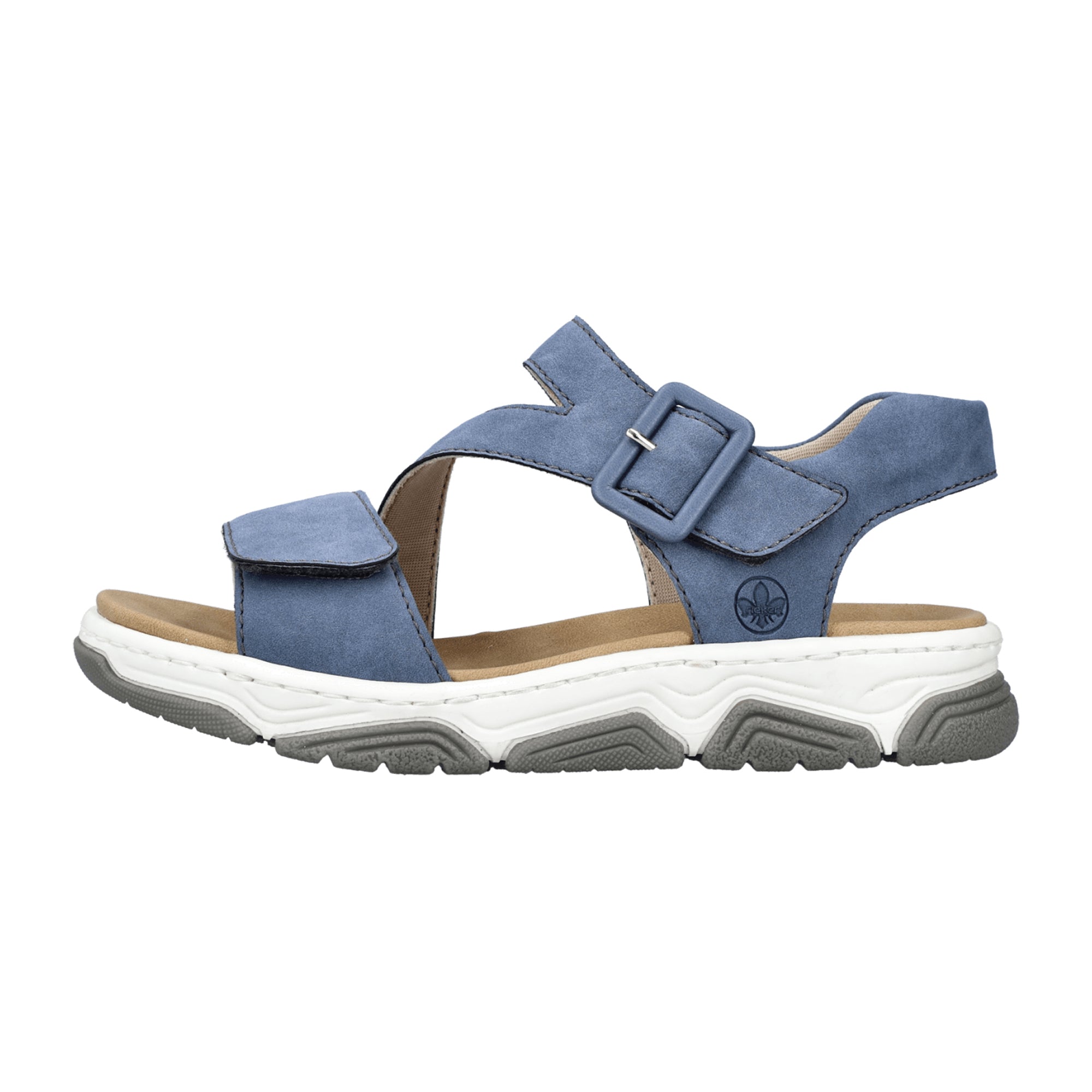 Rieker Women's Blue Sandals with Velcro Closure Flat Heel Wide Fit Synthetic