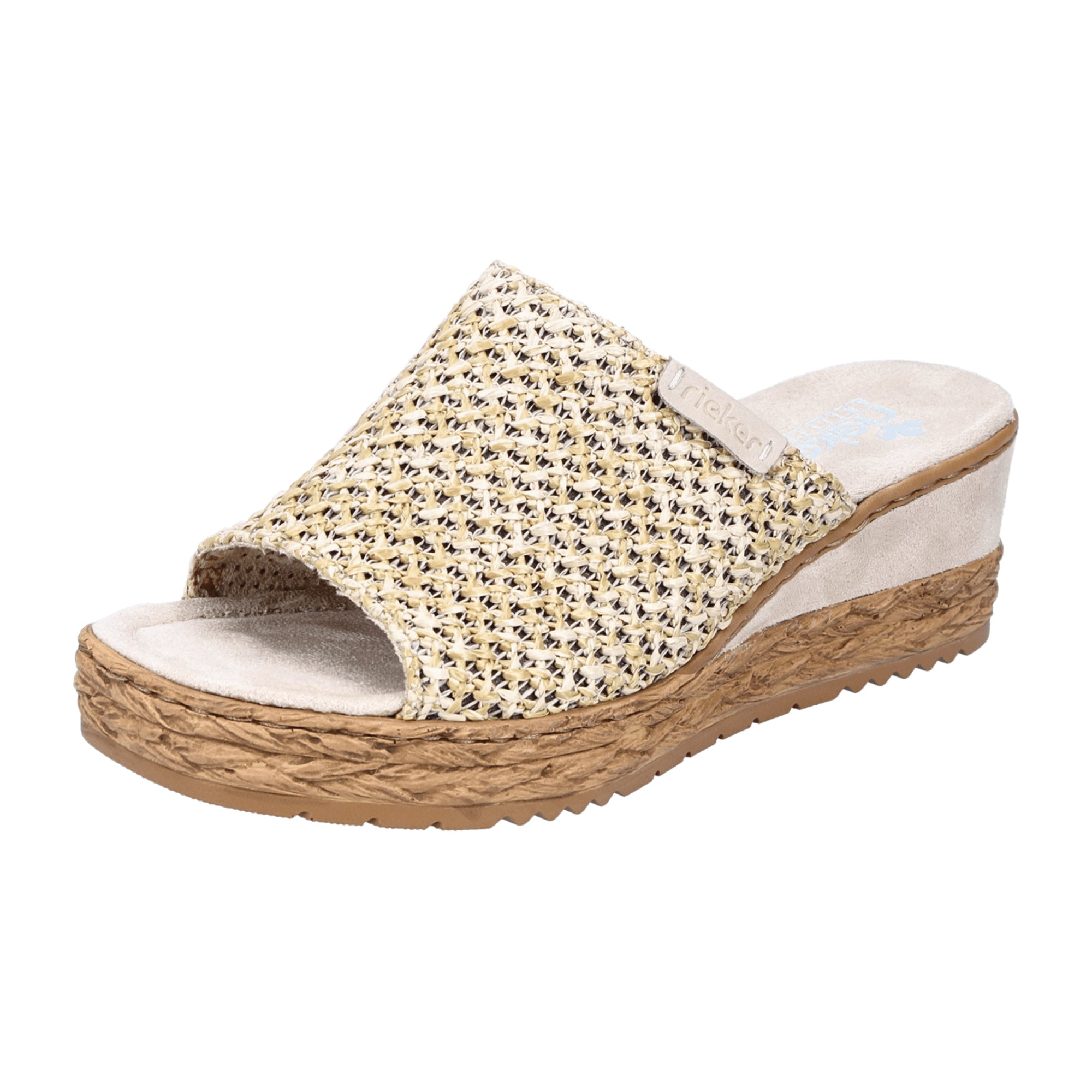 Rieker Beige Women's Wedge Sandals Slip-On Textured Textile Spring Summer