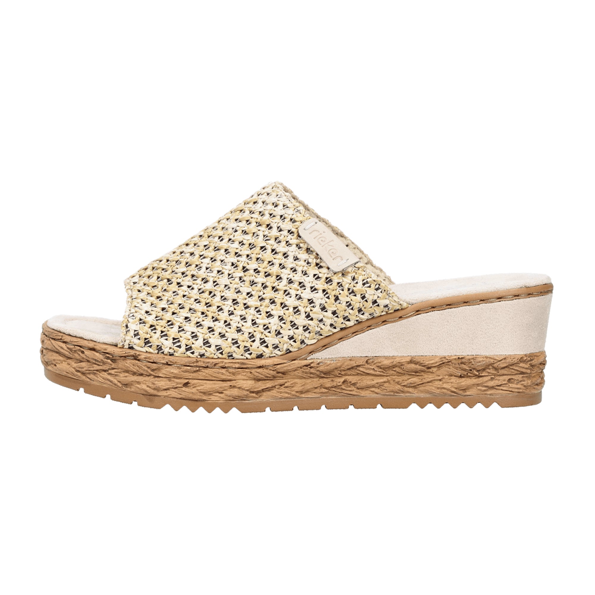 Rieker Beige Women's Wedge Sandals Slip-On Textured Textile Spring Summer