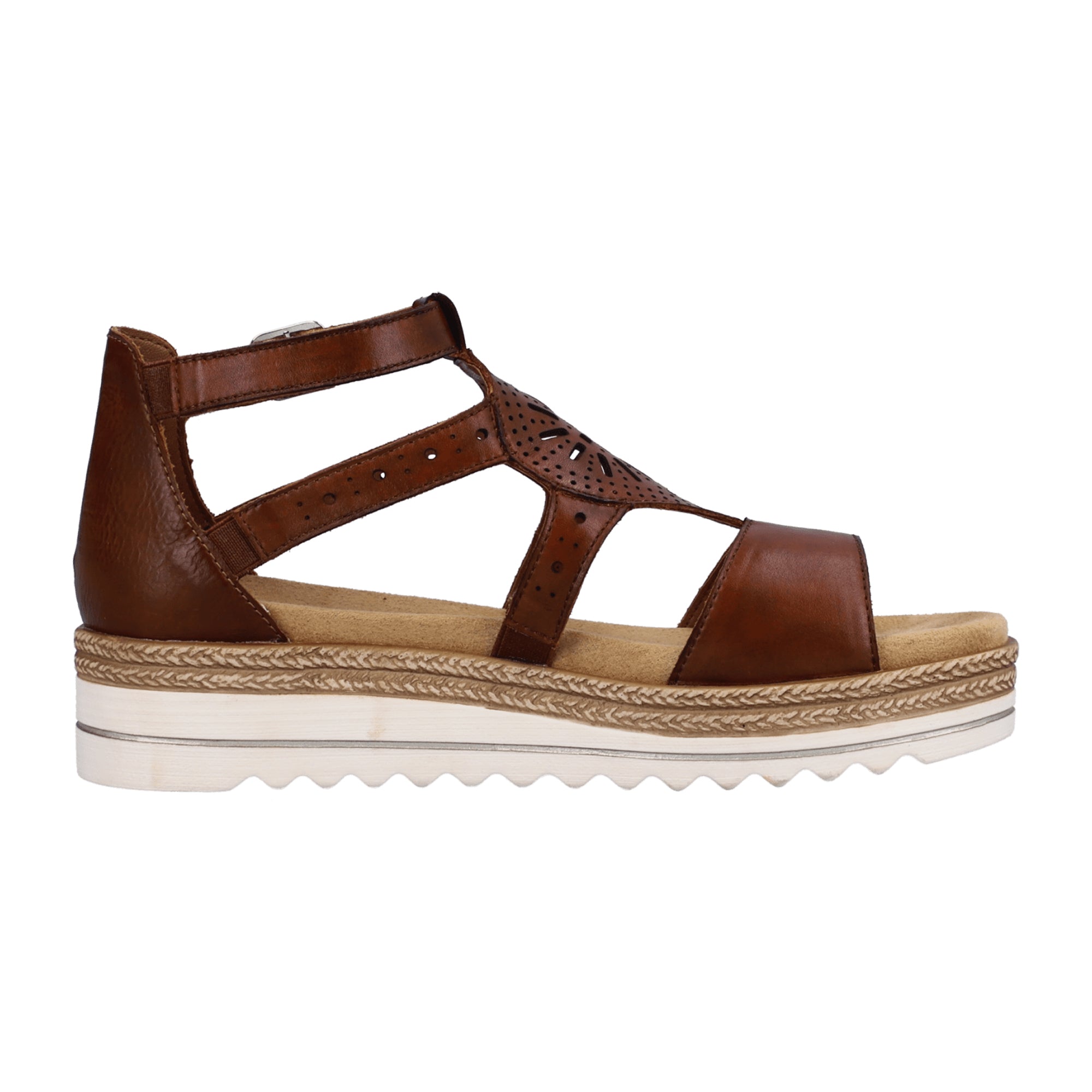 Remonte Women's Brown Leather Sandals with Wedge Heel and Buckle Closure