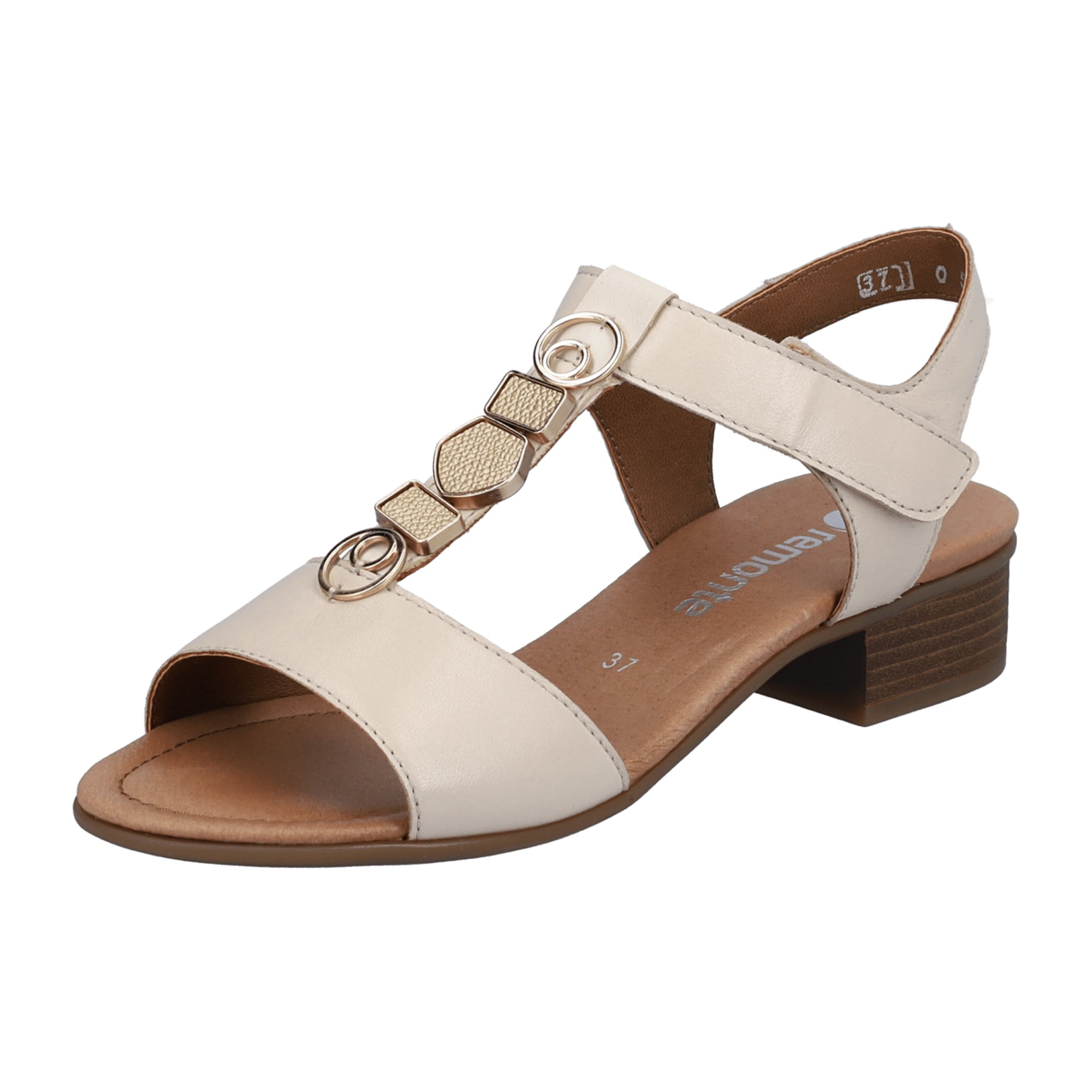 Remonte Beige Leather Block Heel Women's Shoes with Velcro Closure