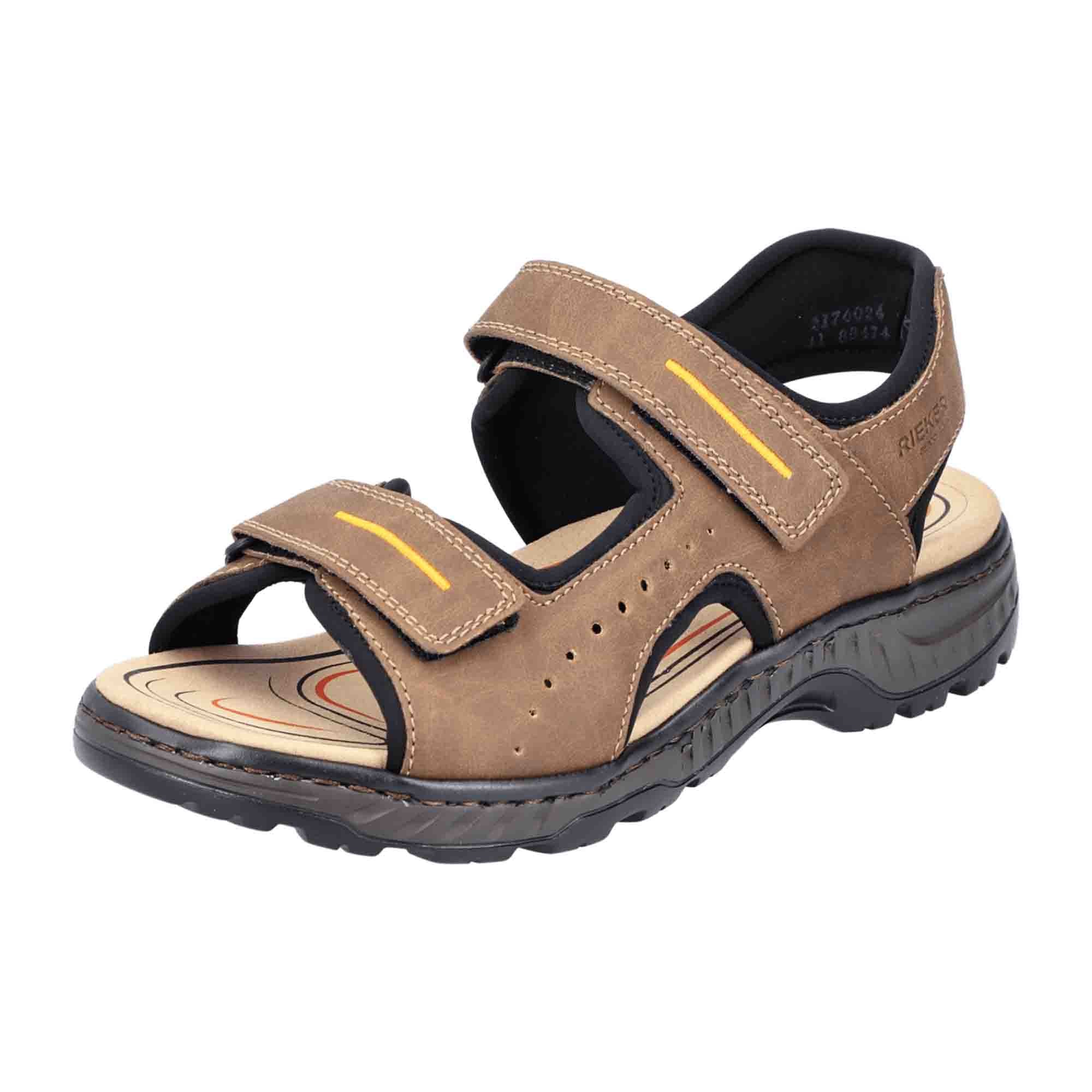 Rieker Men's Brown Sandals with Flat Heel and Comfortable Wide Fit