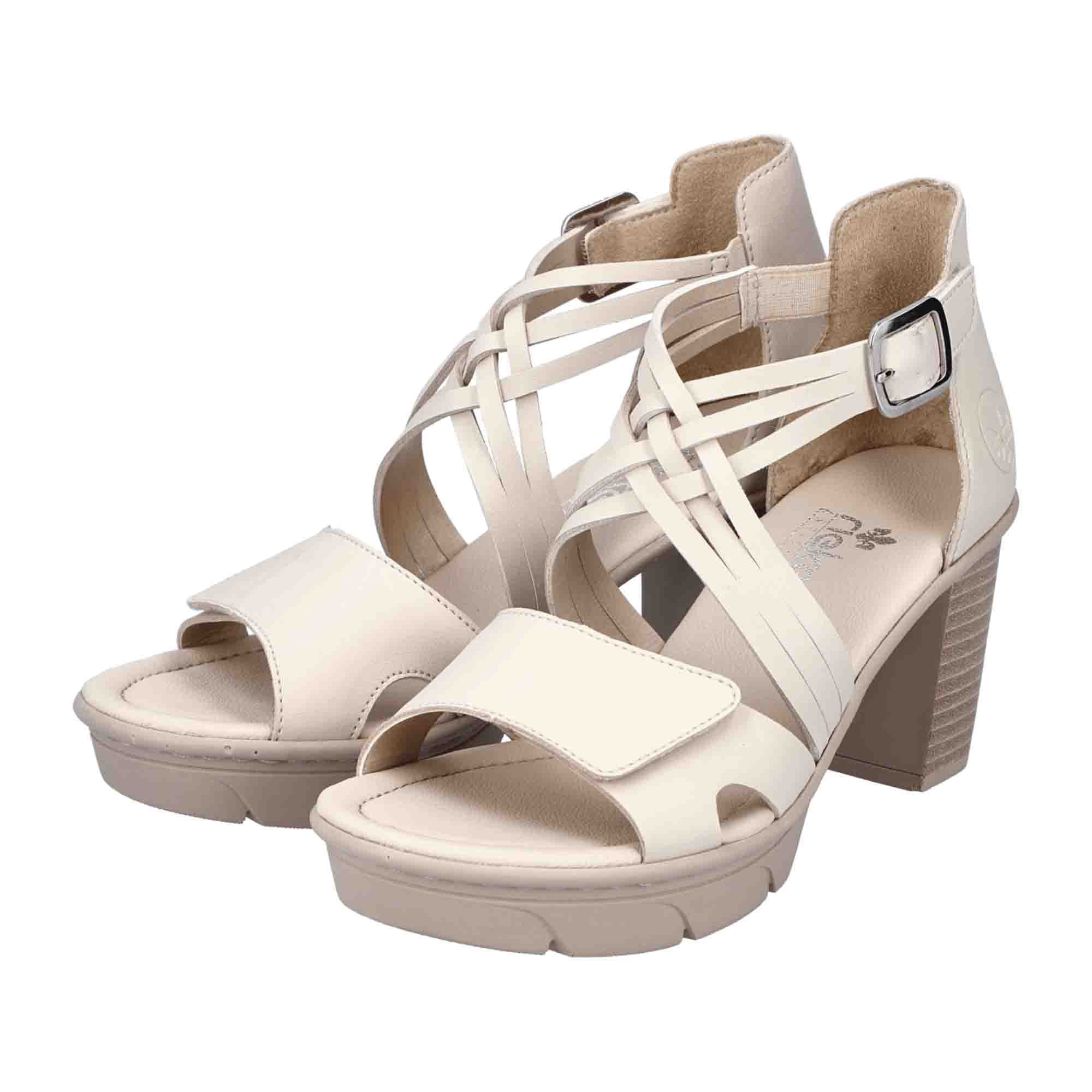 Rieker Beige Women's Shoes with 6.5 cm Heel and Velcro Closure