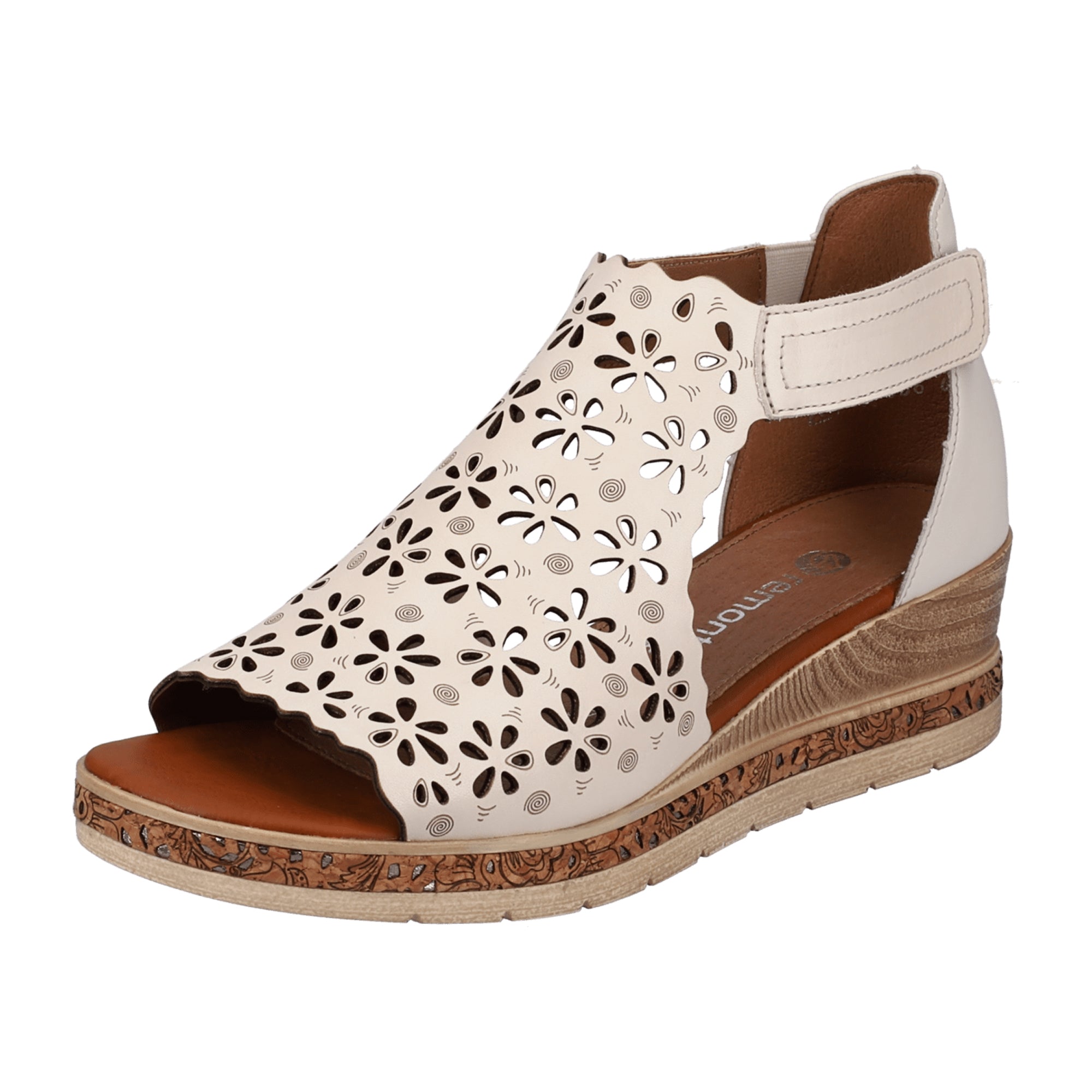 Remonte Women's Beige Leather Sandals with Velcro Closure and Wedge Heel