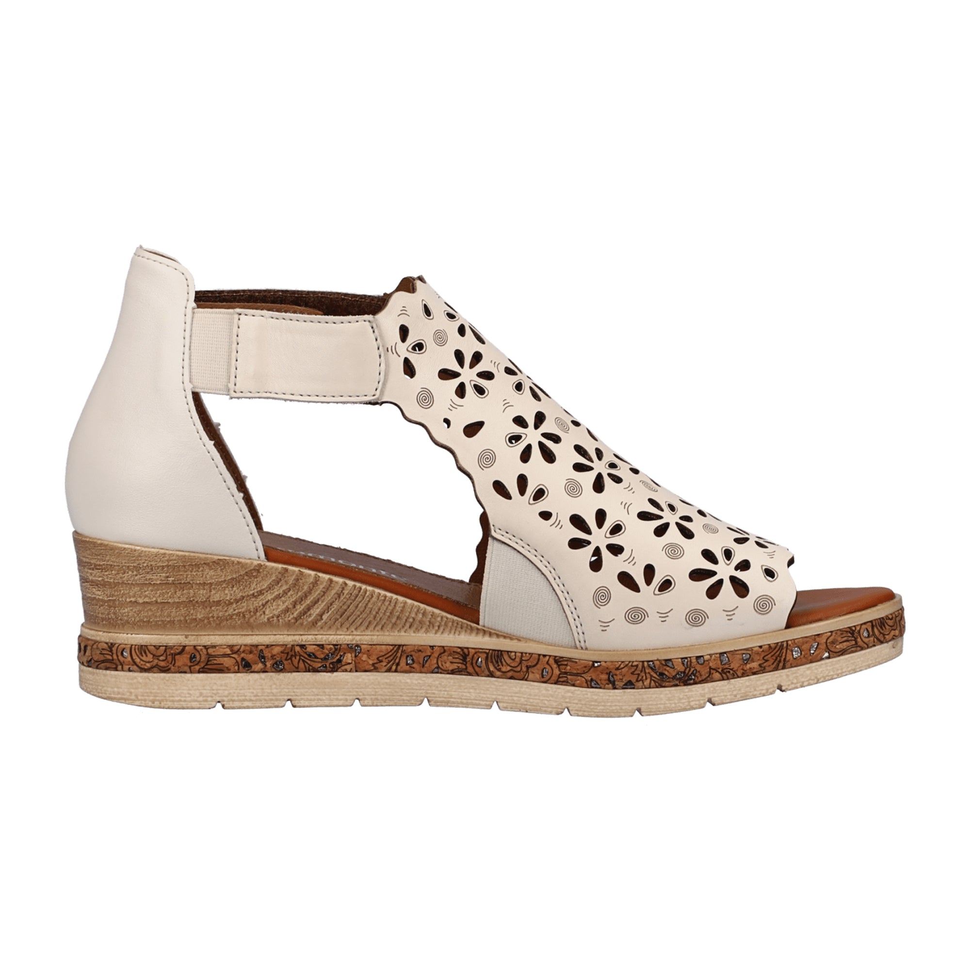Remonte Women's Beige Leather Sandals with Velcro Closure and Wedge Heel