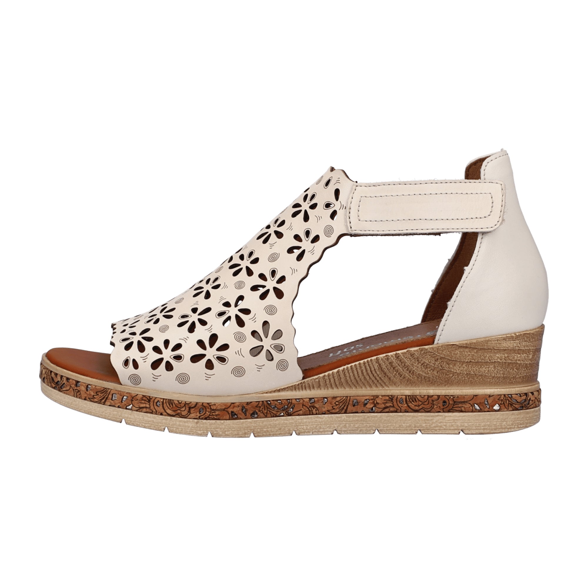 Remonte Women's Beige Leather Sandals with Velcro Closure and Wedge Heel