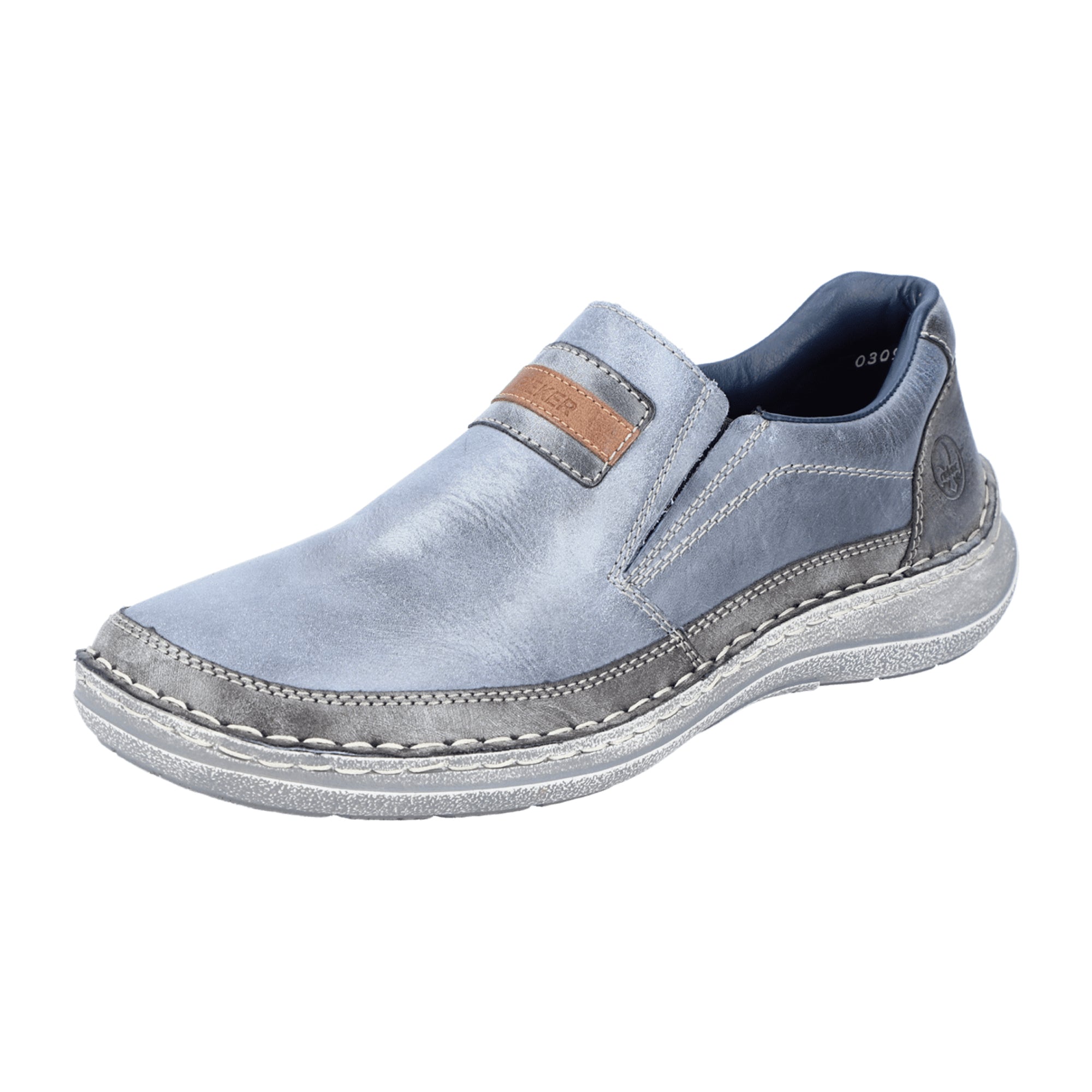 Rieker Men's Blue Leather Casual Shoes with Removable Insole