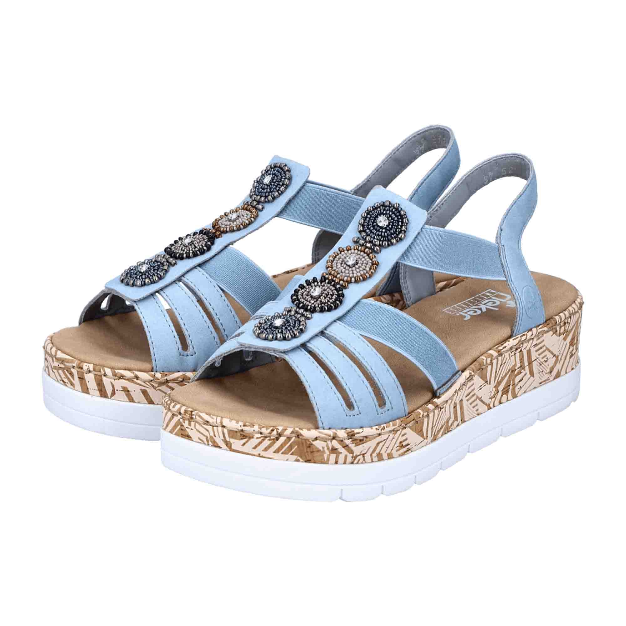 Rieker Women's Blue Wedge Sandals Spring Summer Synthetic Upper