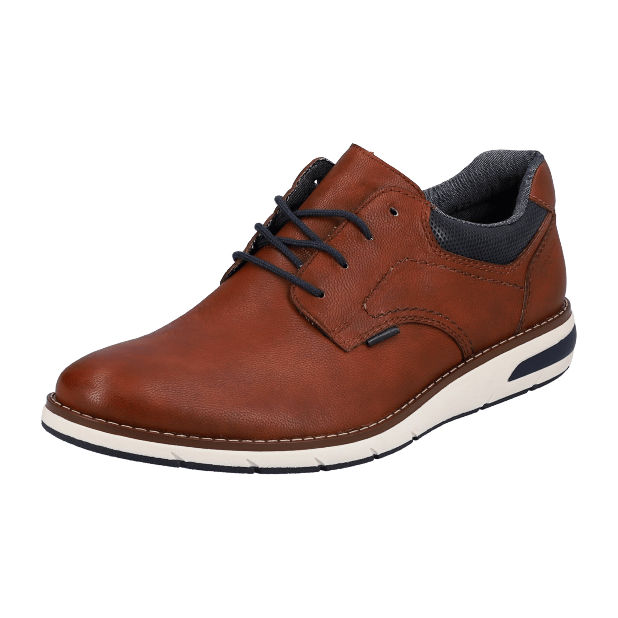 Rieker Men's Brown Leather Lace-Up Shoes with Blue Laces and Cushioned Rieker Men's Brown Leather Lace-Up Shoes with Blue Laces and Cushioned