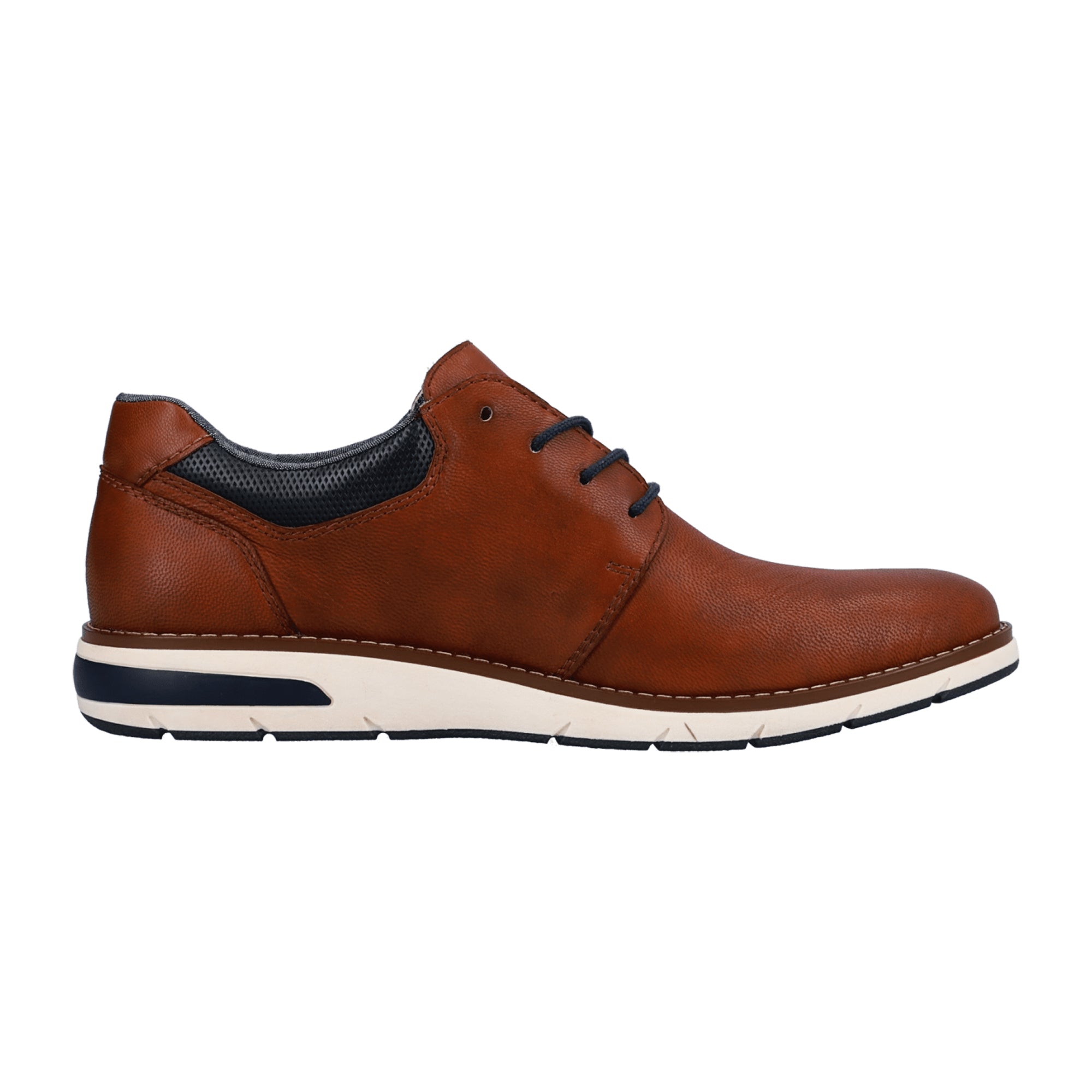 Rieker Men's Brown Leather Lace-Up Shoes with Blue Laces and Cushioned Sole