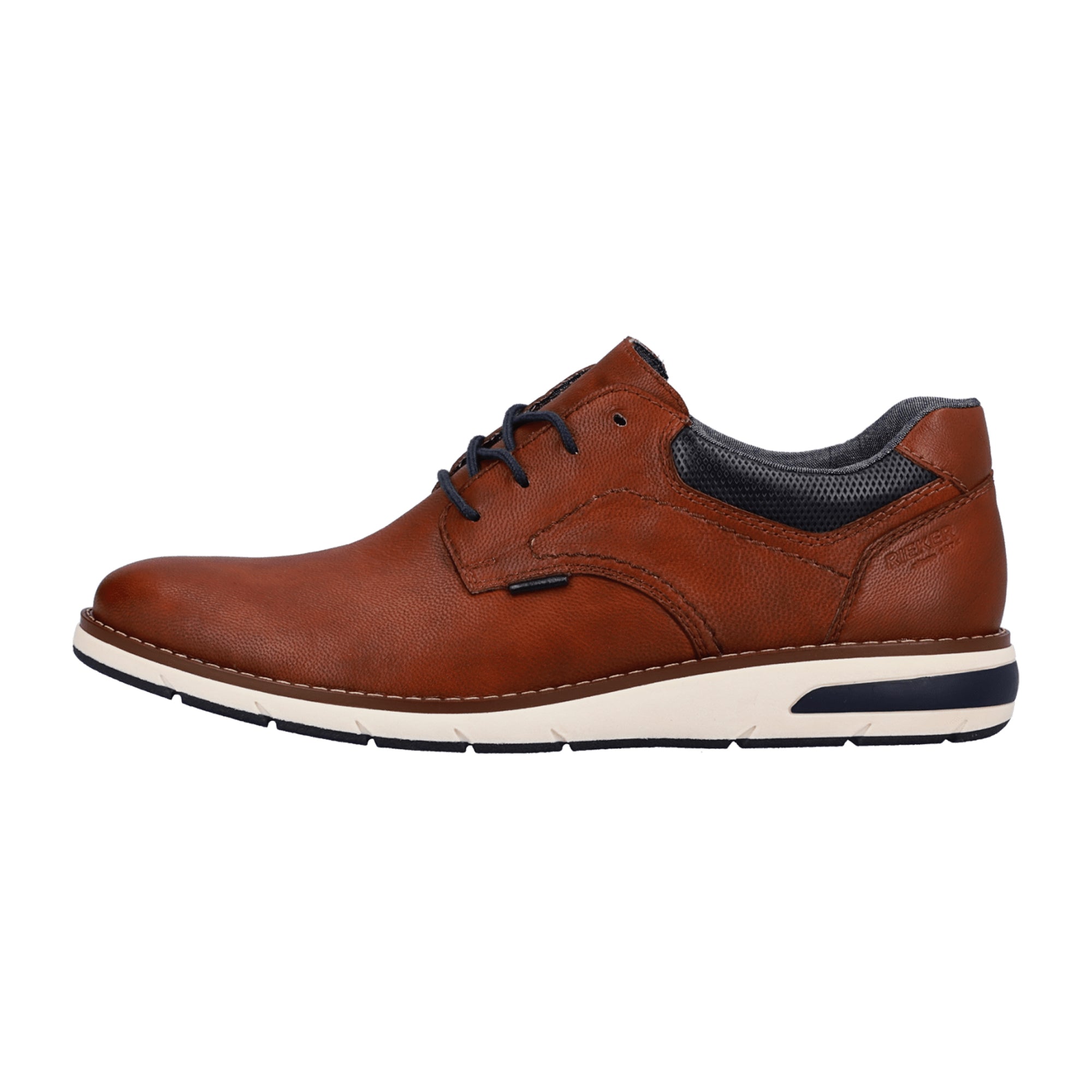 Rieker Men's Brown Leather Lace-Up Shoes with Blue Laces and Cushioned Sole