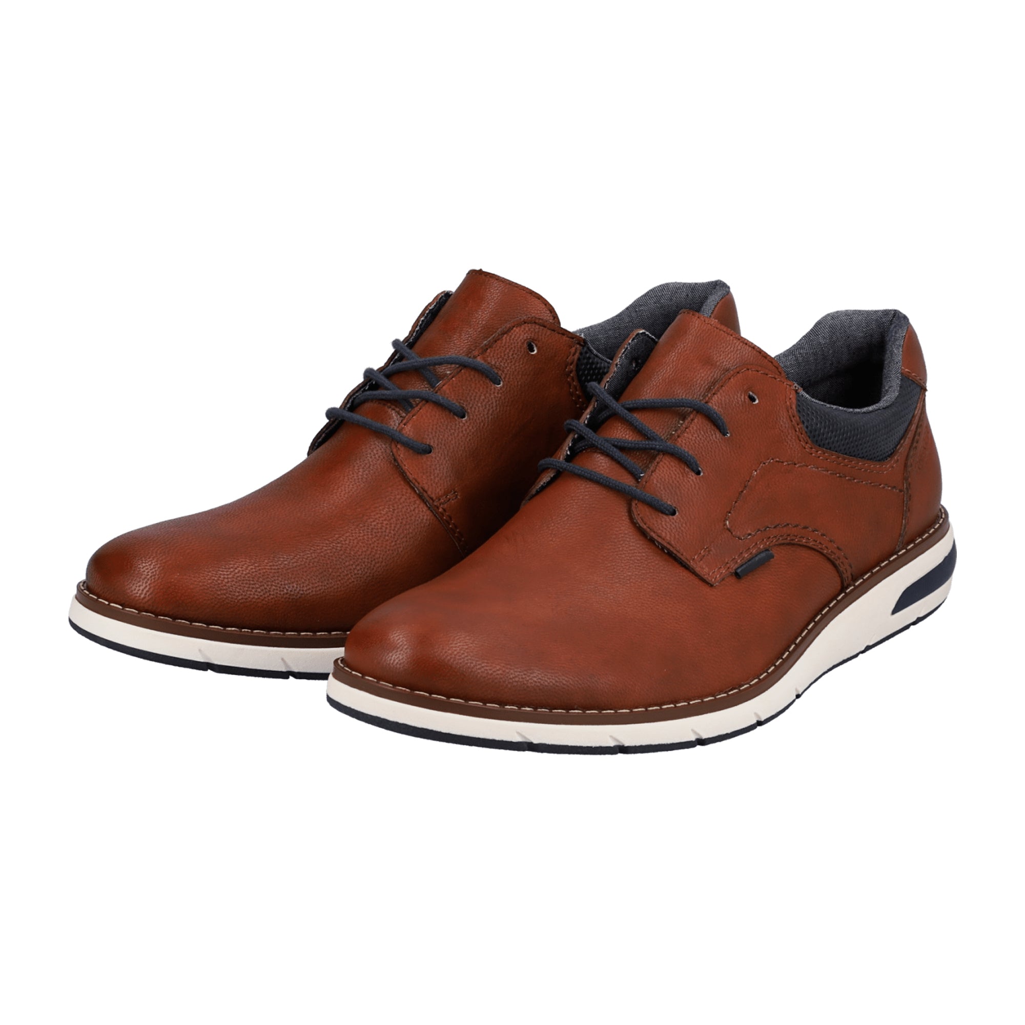 Rieker Men's Brown Leather Lace-Up Shoes with Blue Laces and Cushioned Sole