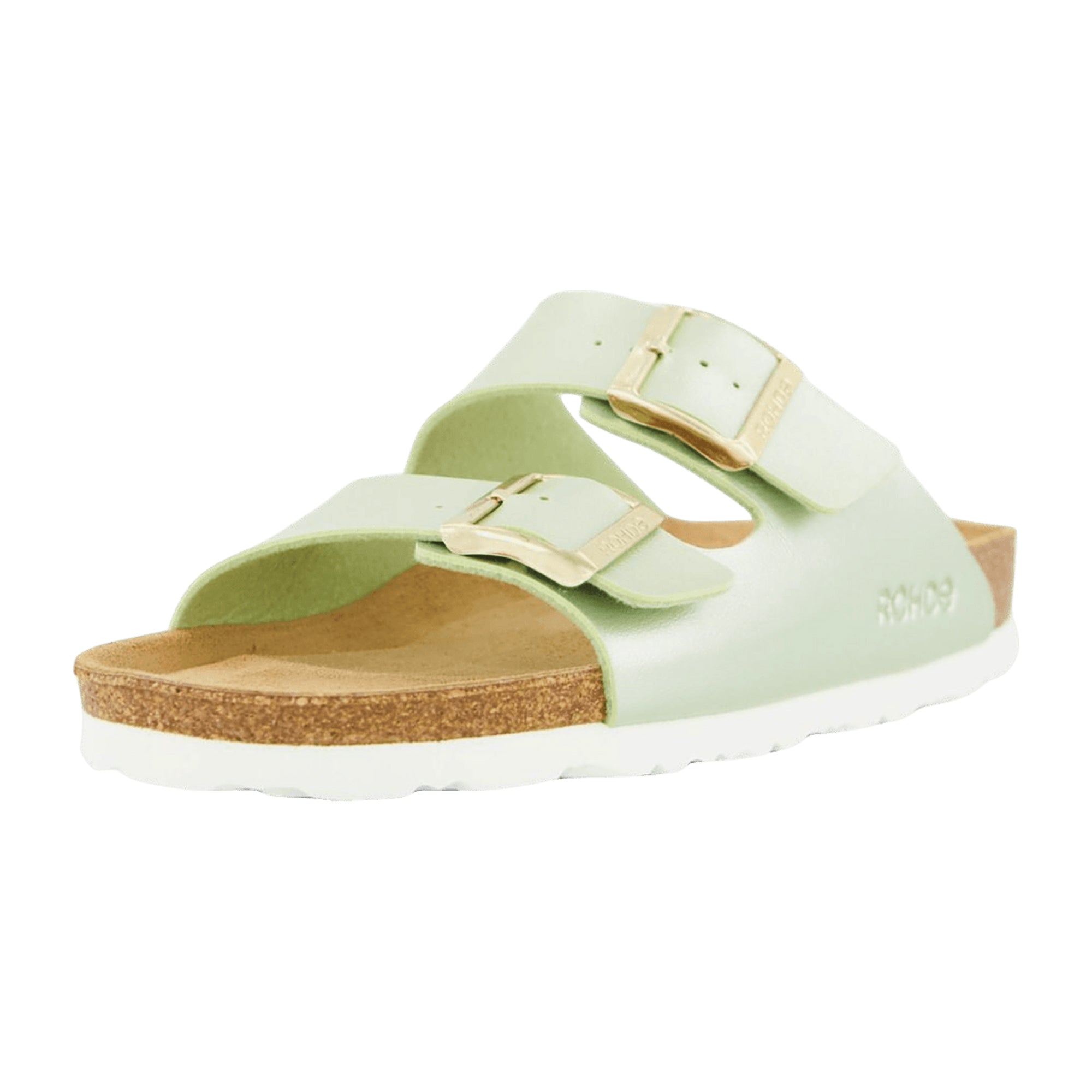 Rohde Classic Women's Green Mules with Buckle, Flat Sole, Synthetic Upper