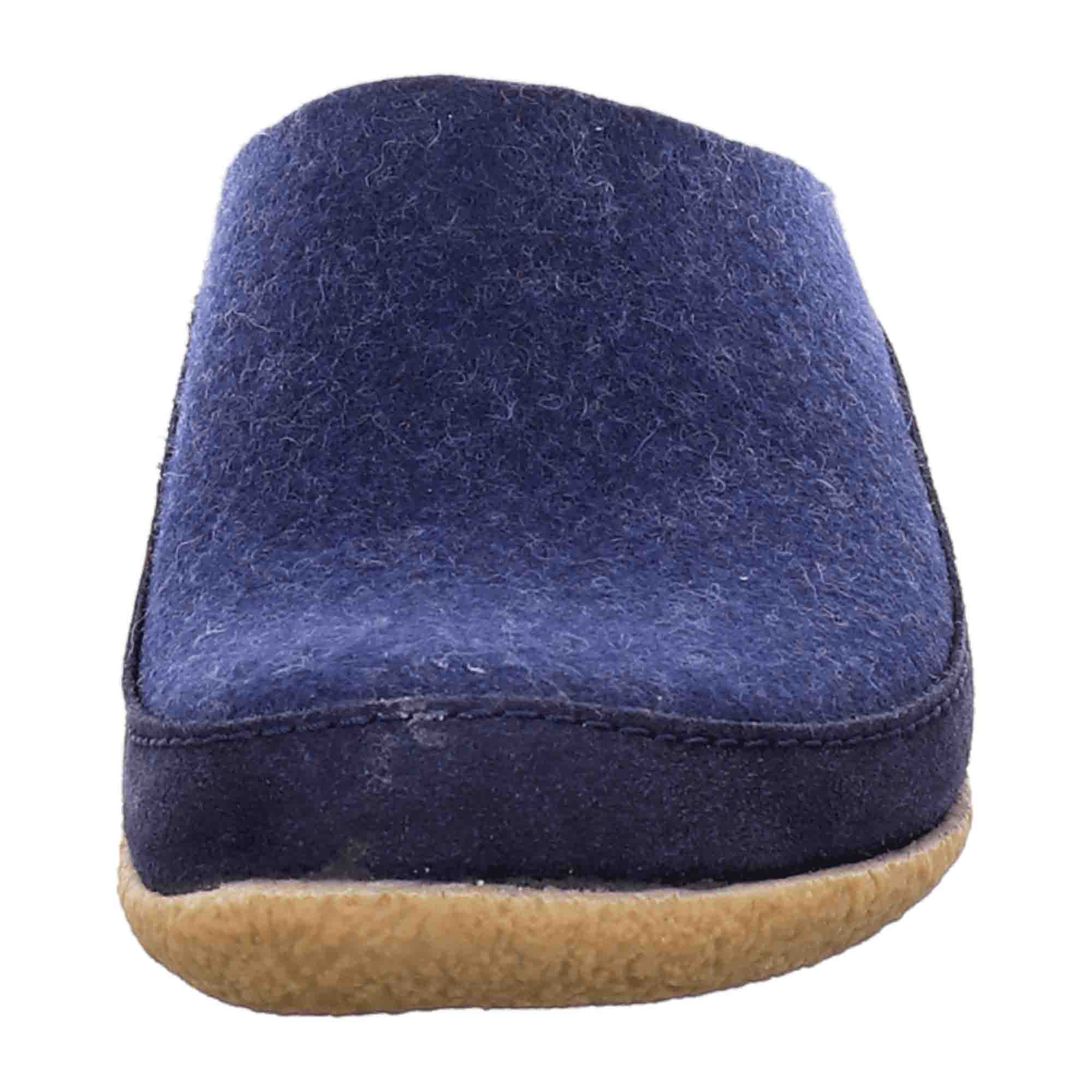 Haflinger Men's Slippers - Durable Blue Wool, Comfort Fit