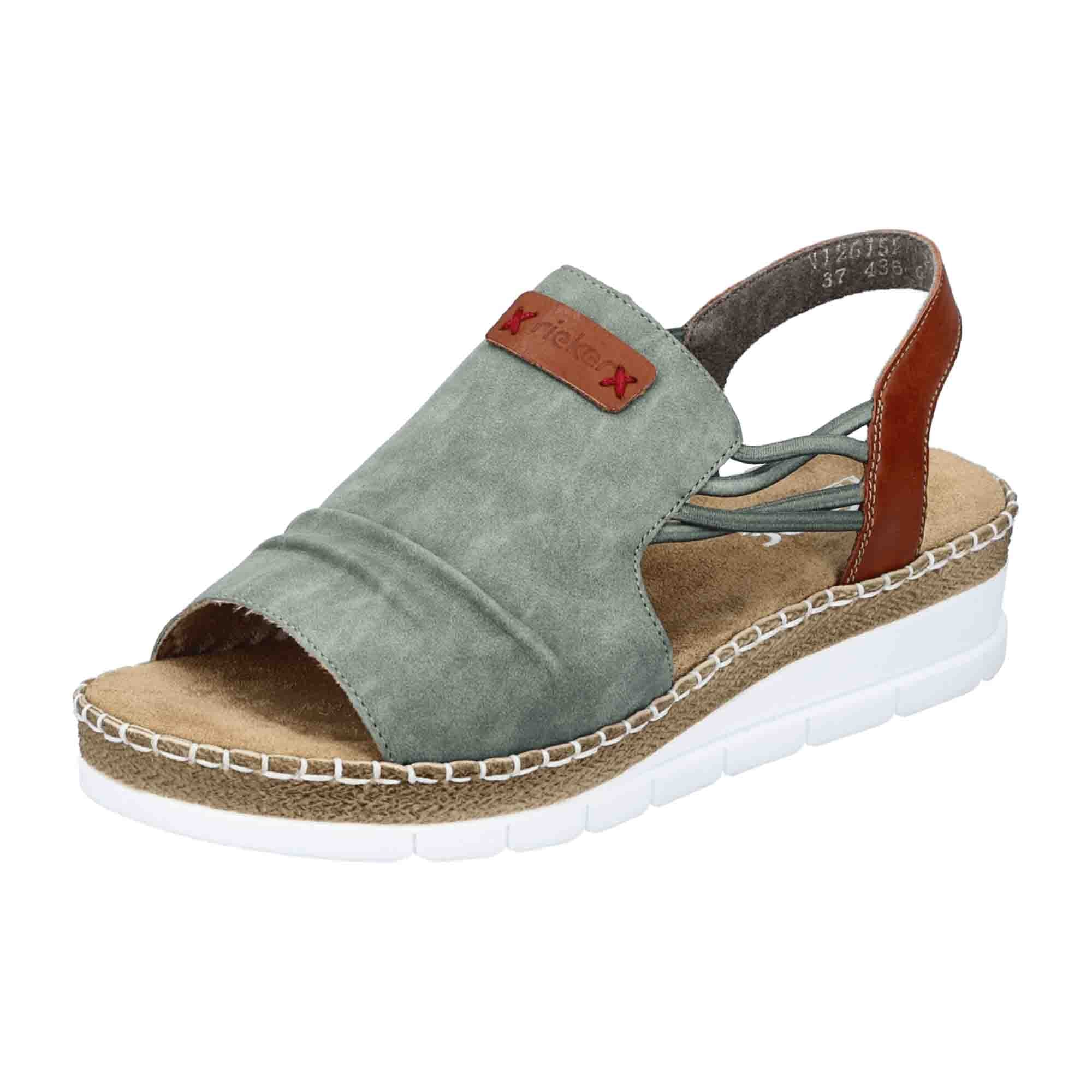 Rieker Green Women's Sandals Spring Summer Flat Heel Faux Leather Comfortable - Bartel-Shop