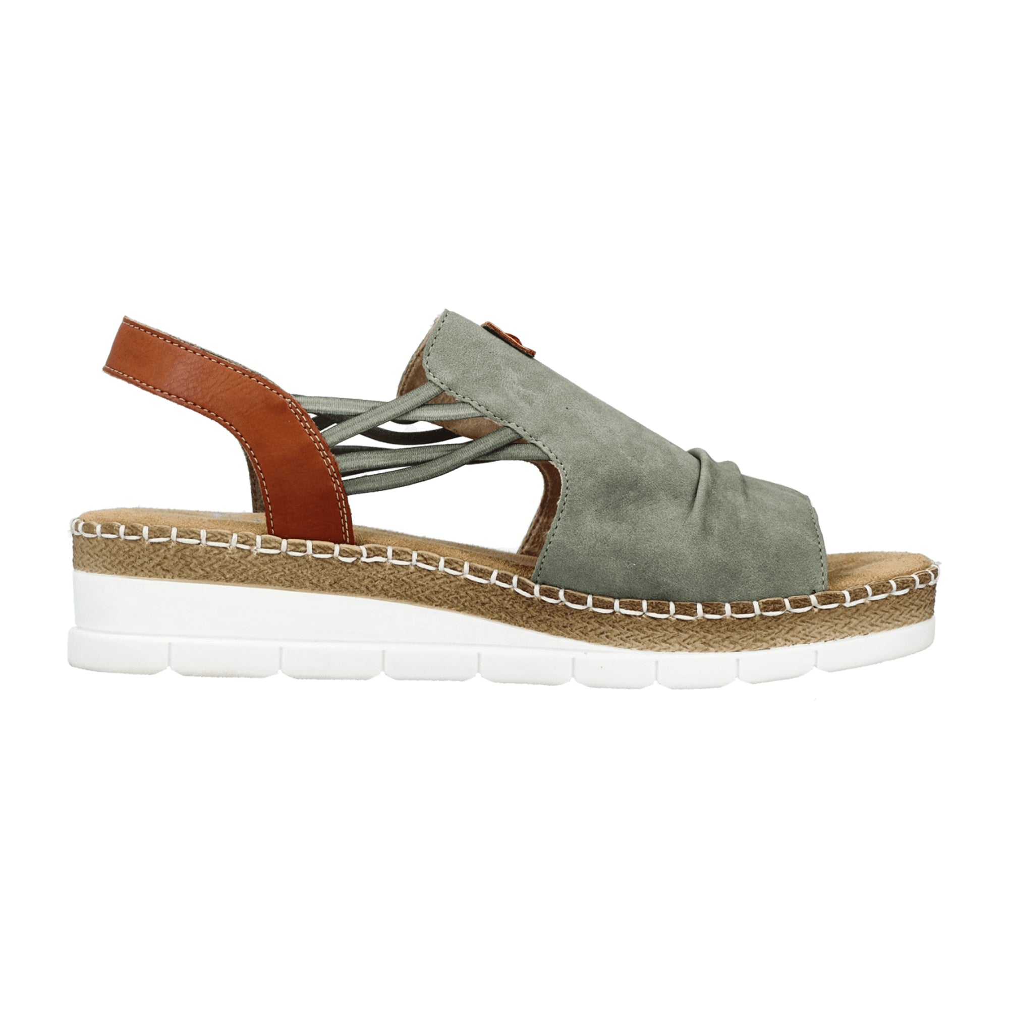 Rieker Green Women's Sandals Spring Summer Flat Heel Faux Leather Comfortable - Bartel-Shop