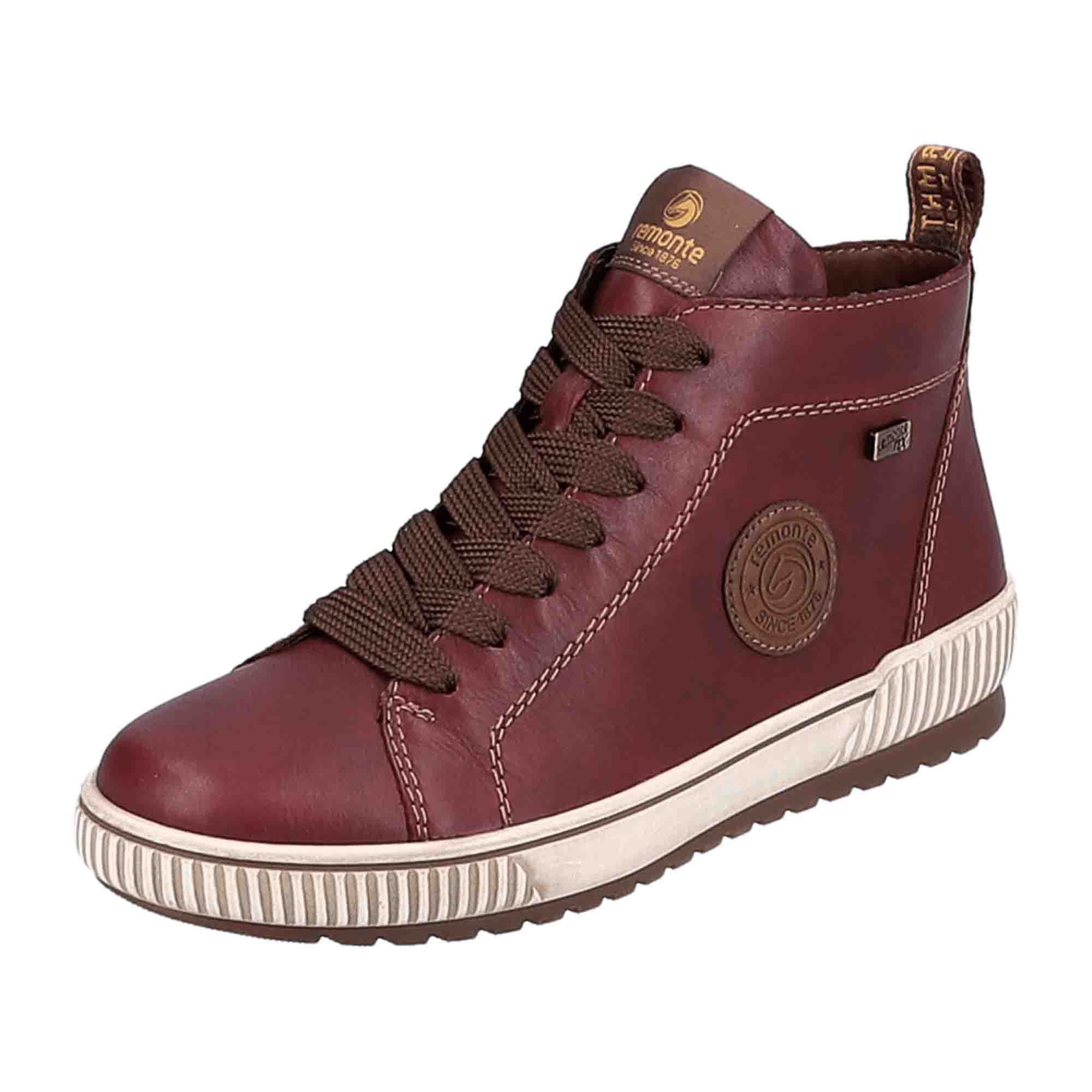 Remonte Women's Ankle Boots Red Leather Lace-Up with Zipper Removable Insole