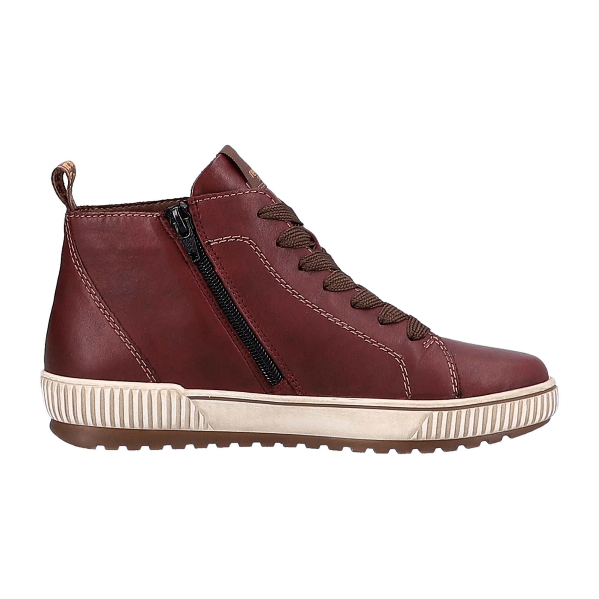 Remonte Women's Ankle Boots Red Leather Lace-Up with Zipper Removable Insole