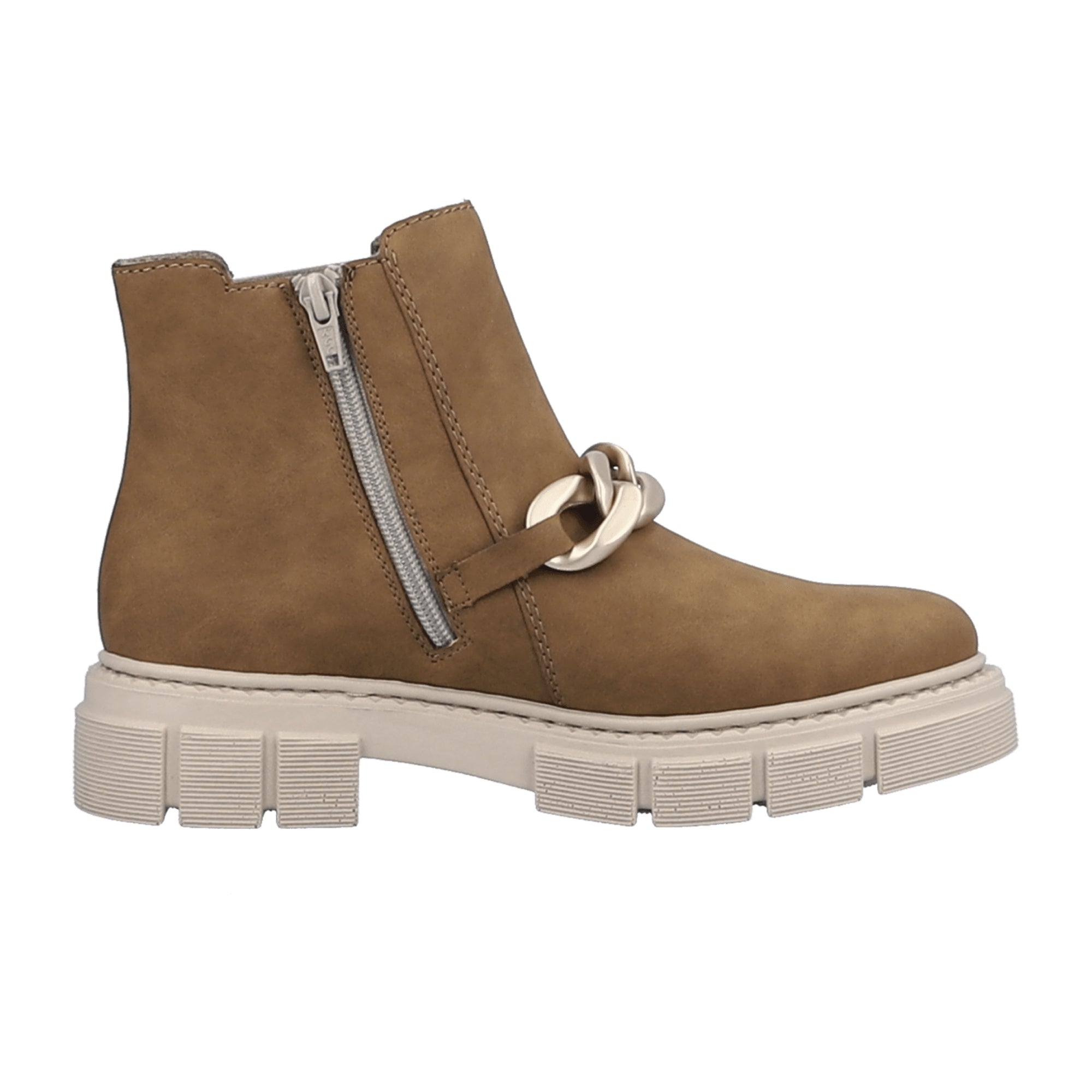 Rieker Brown Women's Boots with Warm Lining and Decorative Chains