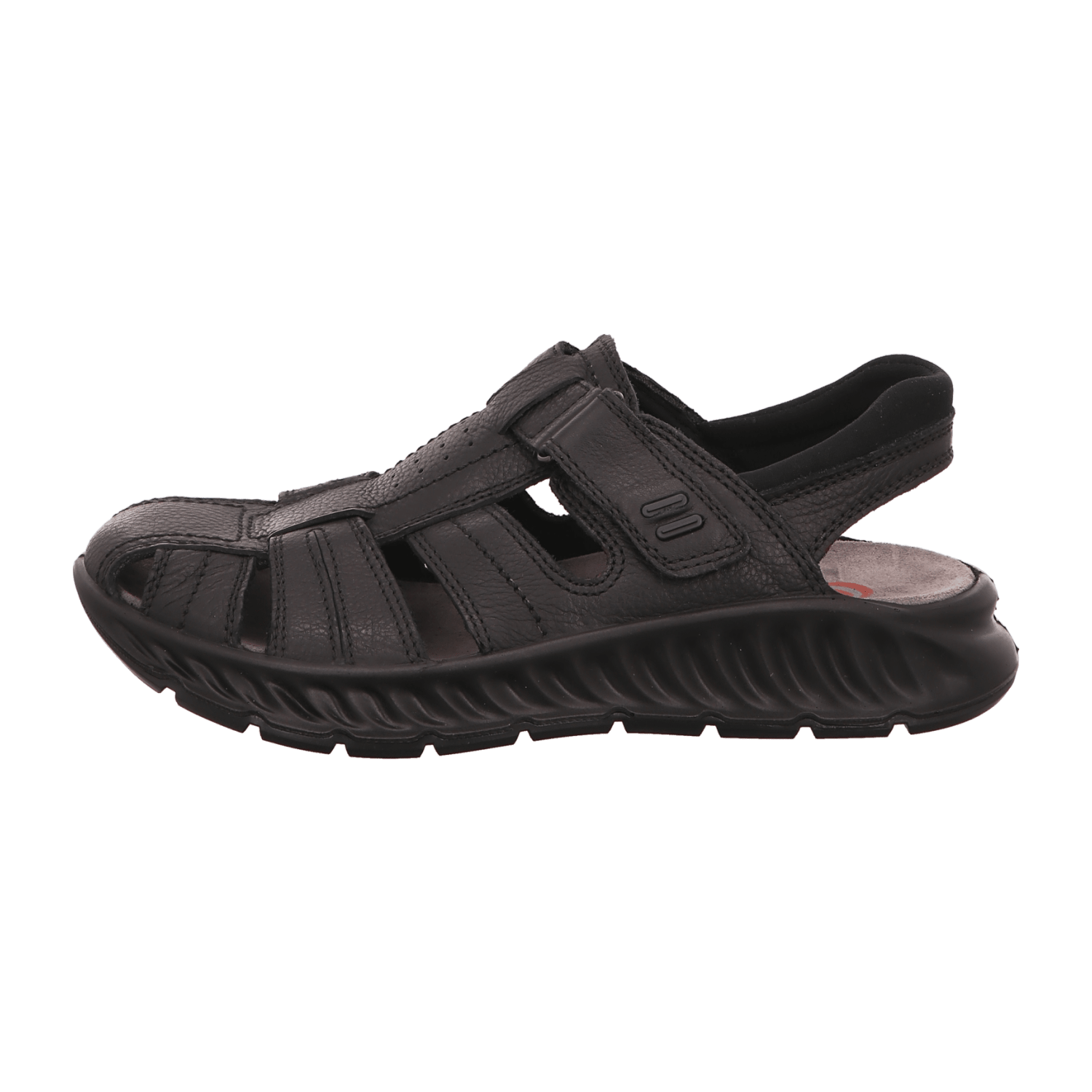 ARA Men's Leather Sandals with Hook-and-Loop Closure and Ankle Strap, Black