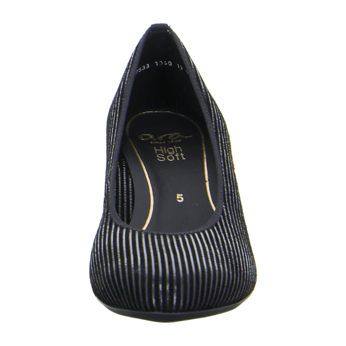 ARA Knokke Women's Pumps Black Velvet Leather Pull-On with Patent Stripe Round Toe - Bartel-Shop