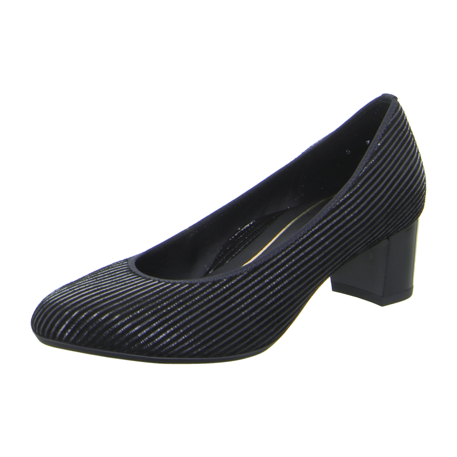 ARA Knokke Women's Pumps Black Velvet Leather Pull-On with Patent Stripe Round Toe