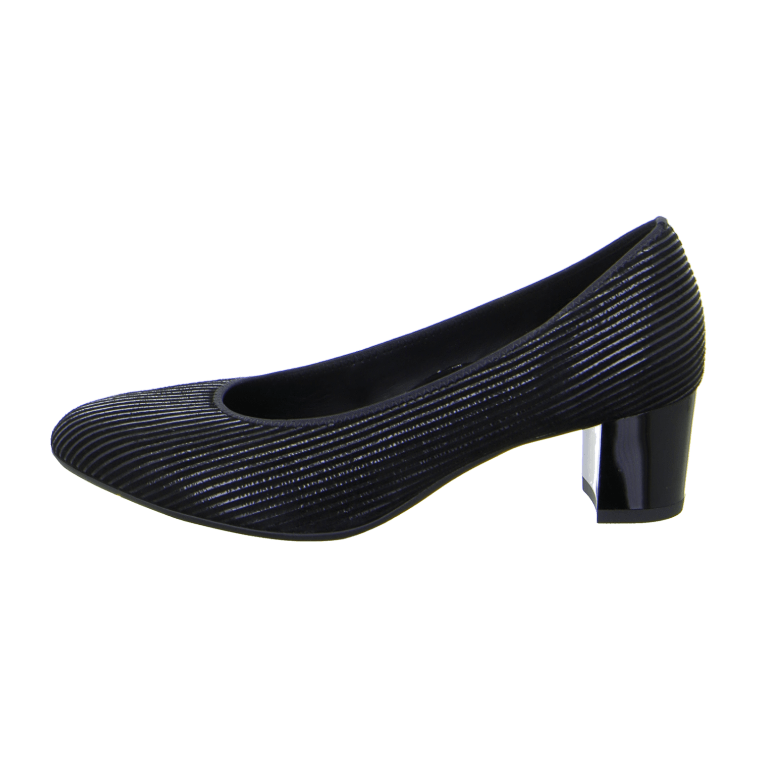 ARA Knokke Women's Pumps Black Velvet Leather Pull-On with Patent Stripe Round Toe