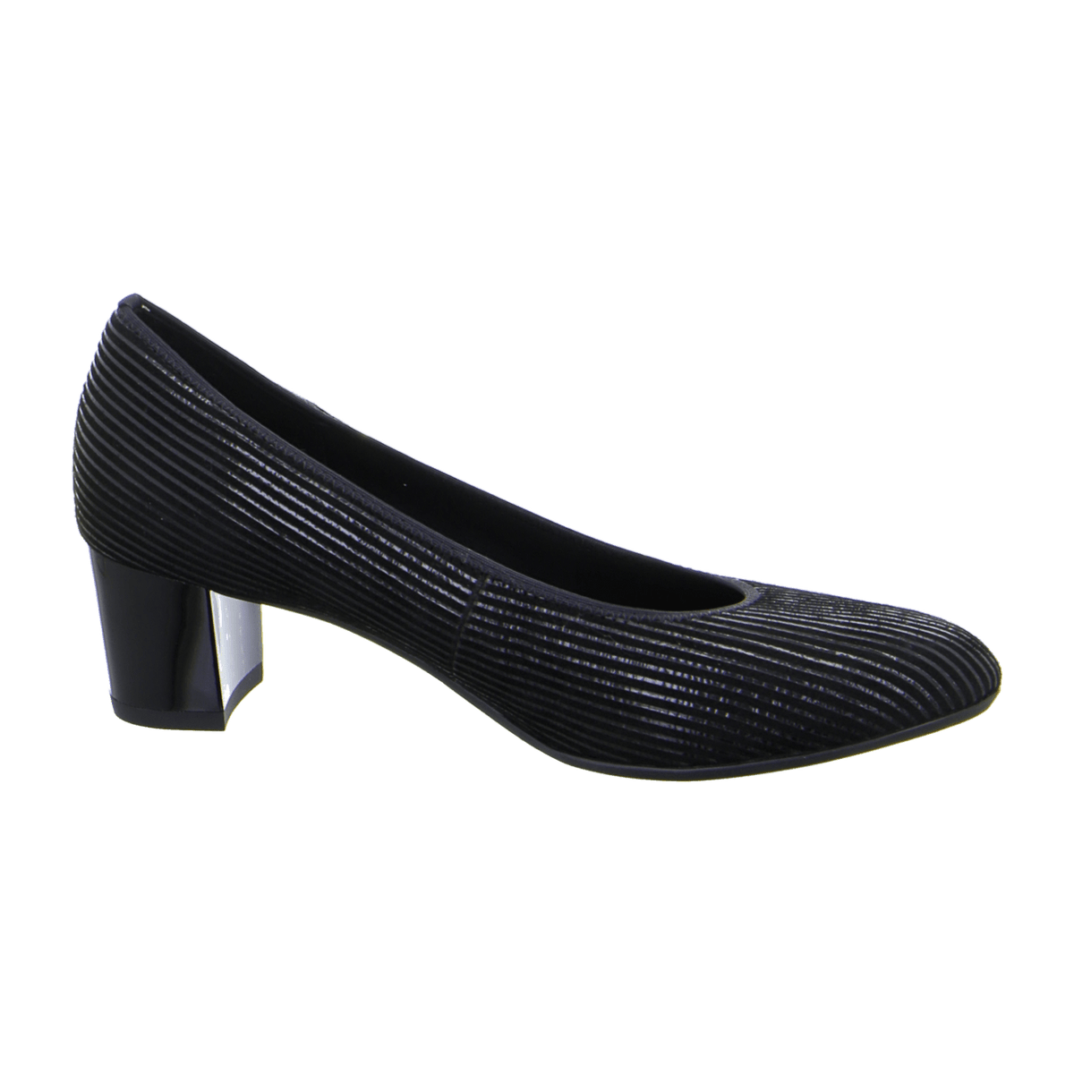 ARA Knokke Women's Pumps Black Velvet Leather Pull-On with Patent Stripe Round Toe - Bartel-Shop