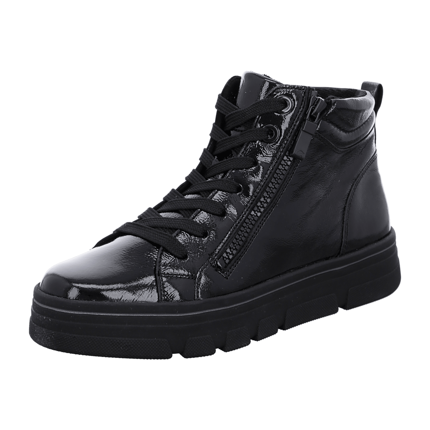 ARA CANBERRA Women's Leather Sneakers in Black with Lace-Up Closure and Round Toe