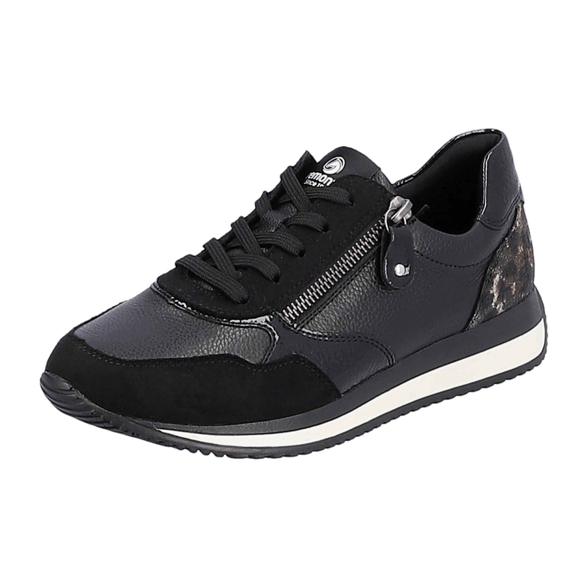 Remonte Women's Black Leather Shoes with Wedge Heel and Lace-Up Closure